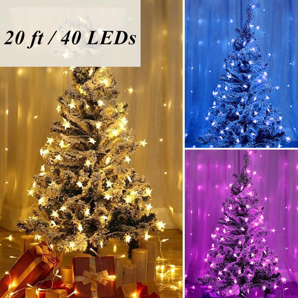 Led Star 5 Changing Color Solhice Star String Lights Battery Operated Color Changing 20ft, 40 ...