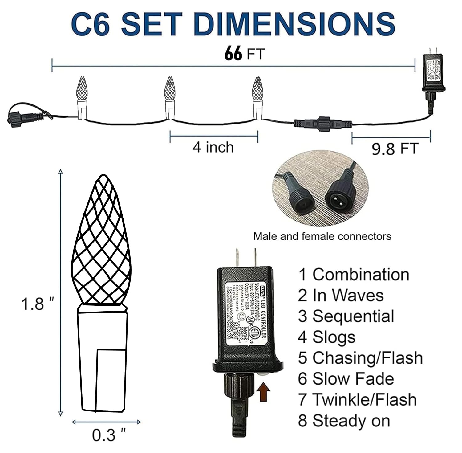 Tw Shine C6 Christmas String Lights, 200 Led 66 Ft Christmas Lights Outdoor With 8 Modes Timer, Waterproof Connectable For Indoo