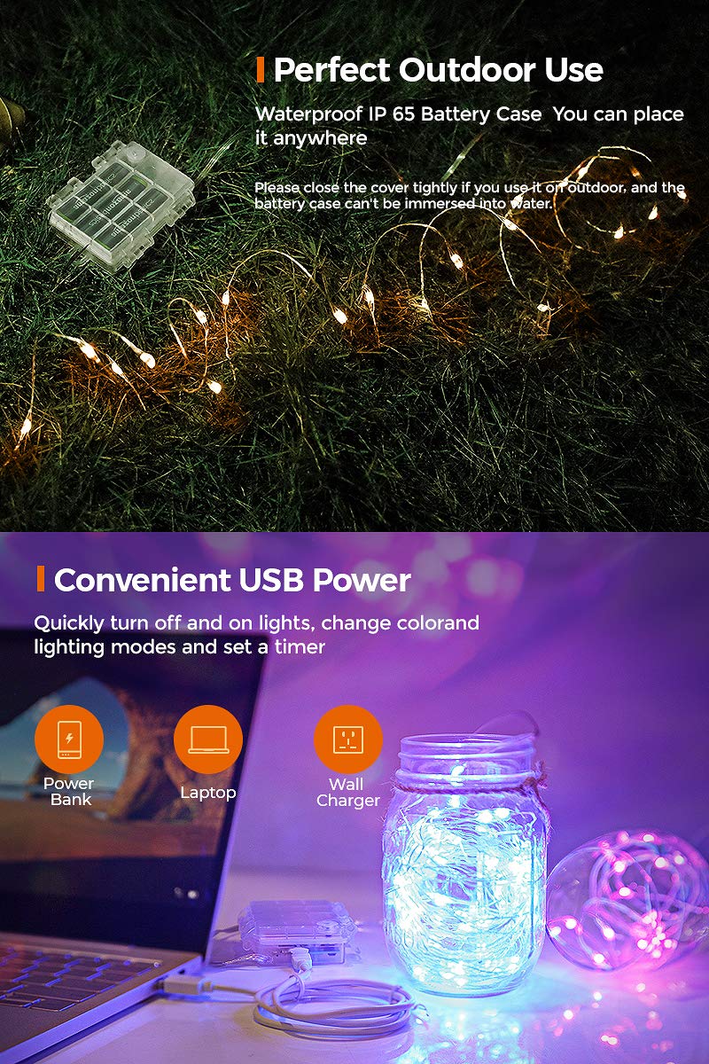 OMIKA 50ft Fairy Lights, 150LED Dimmable RGB+Warm White, 14 Modes, Plug-in, Model DY-OA08-1, Outdoor String Lights for Décor