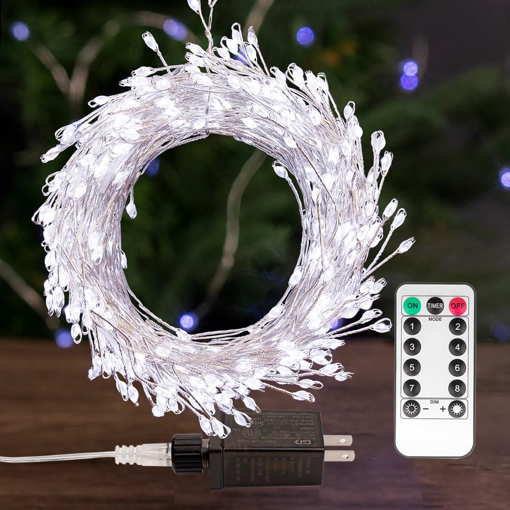 PCORES Fairy Lights Plug in, 50 Feet 500LED Cool White Silver Wire Firecracker Firefly Lights with Remote, Waterproof Copper Wire Lights for Bedroom Wreath Window Wedding Christmas Tree Decoration