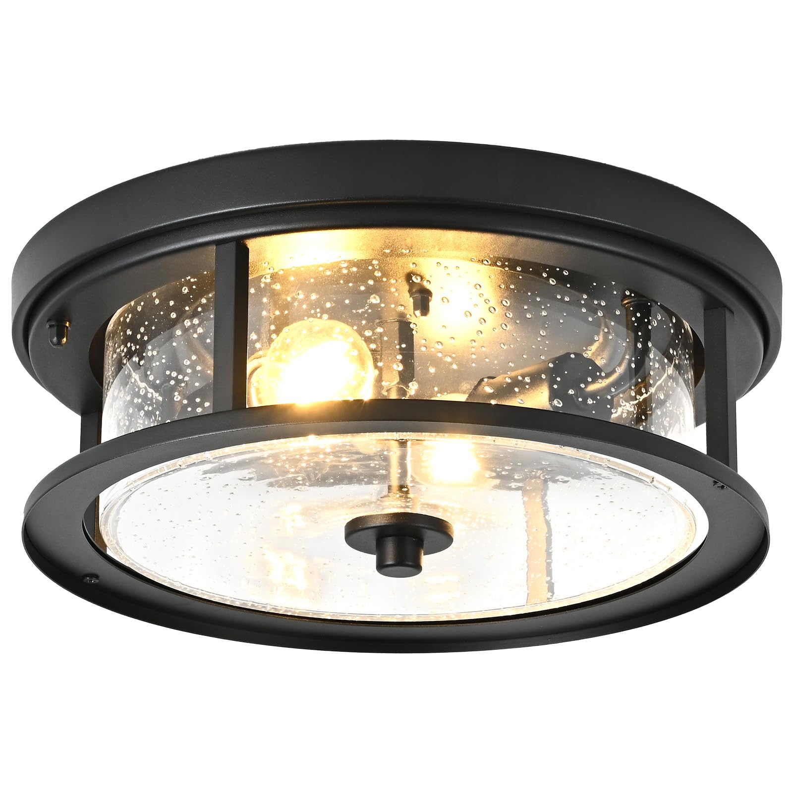 Odorpower Black Ceiling Light Fixtures Flush Mount Light, 2 Bulb With Glass Flush Mount Ceiling Light Fixture Bedroom, Indoor Outdoor Ceiling Lights For Porch Hallway Kitchen