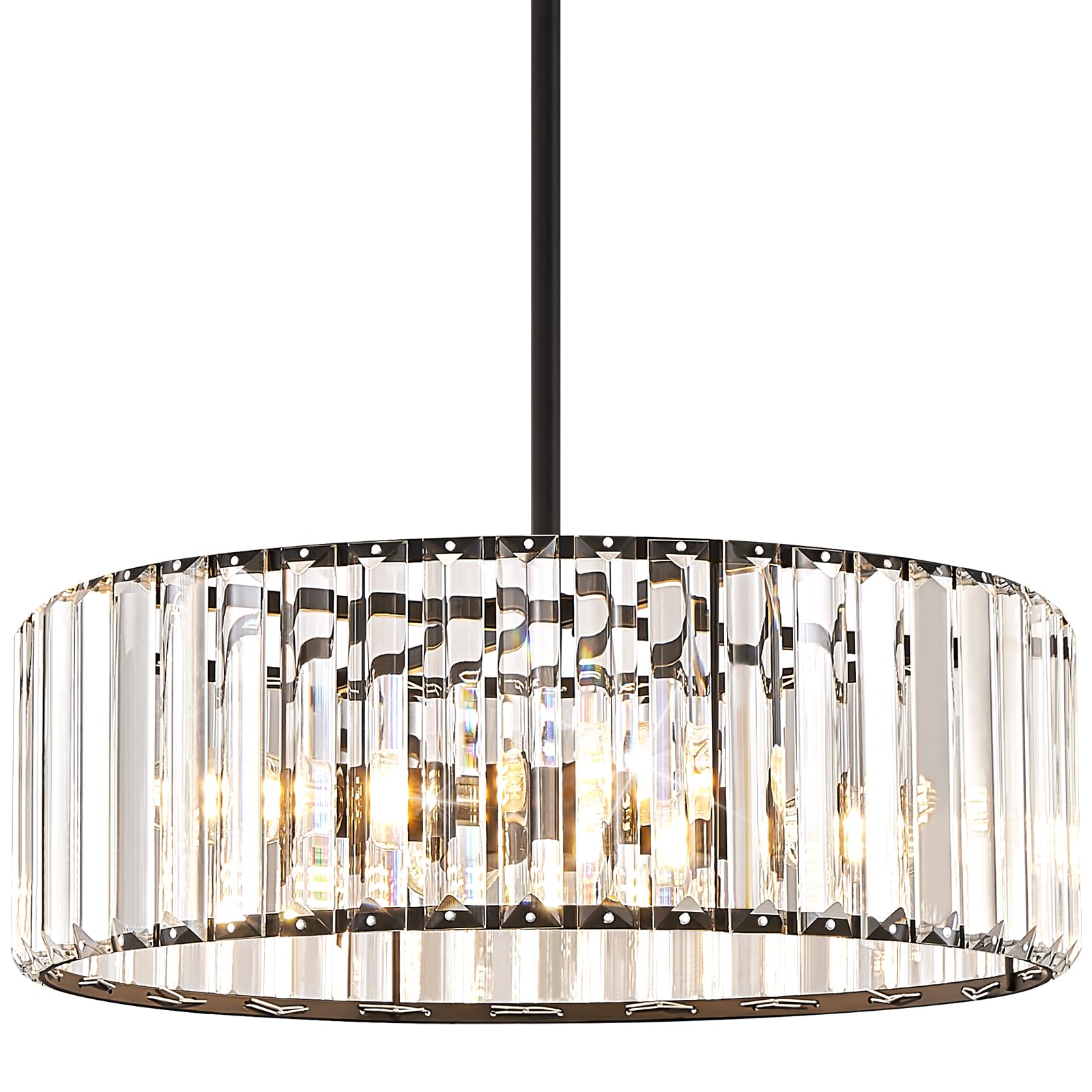 Yurnyq Black Crystal Chandelier For Dining Room, 4-Light Modern Semi Flush Mount Chandelier Lighting Fixtures, Round Kitchen Han