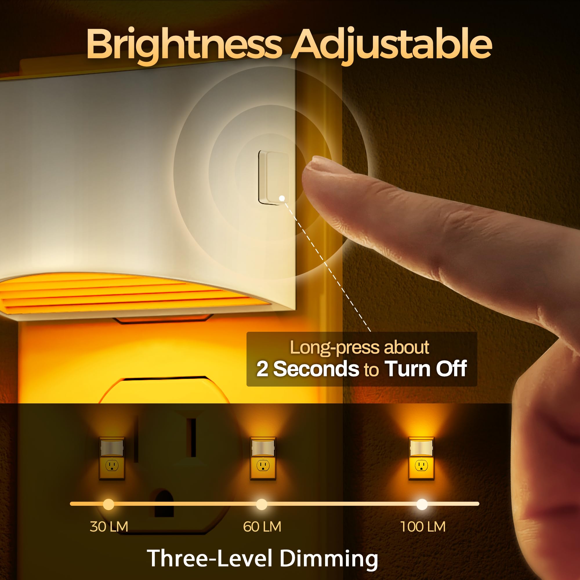 Doresshop Led Night Light[2 Pack]  Night Lights Plug Into Wall  3 Level Brightness Adjustable Plug In Night Light  Dusk To Dawn Sensor Nightlights For mature-themeds Bedroom Bathroom Hallway Amber White Cover
