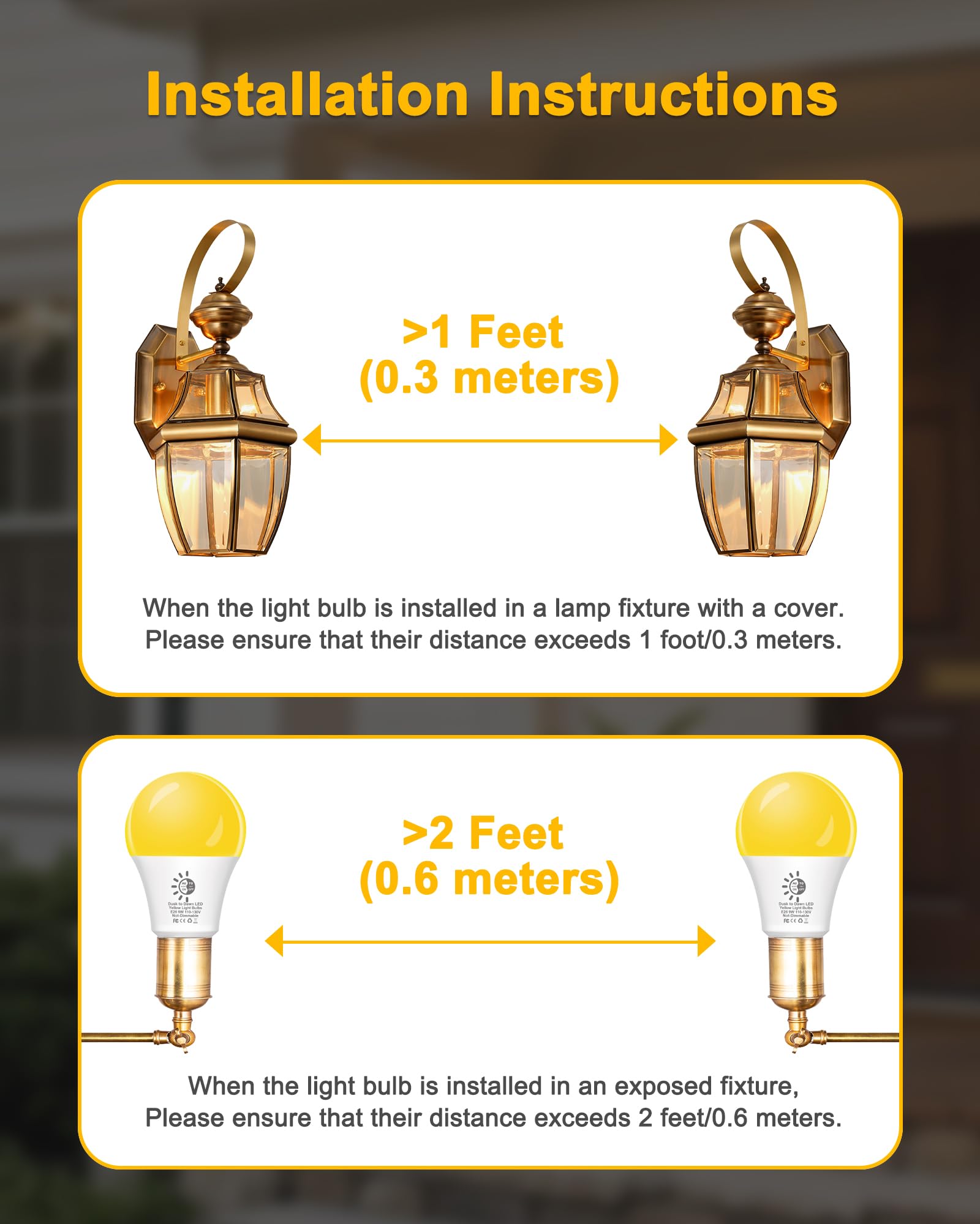 Baczao 9W Dusk to Dawn Amber Bug Light Bulbs, Auto Sensor, E26 Base, 2 Pack