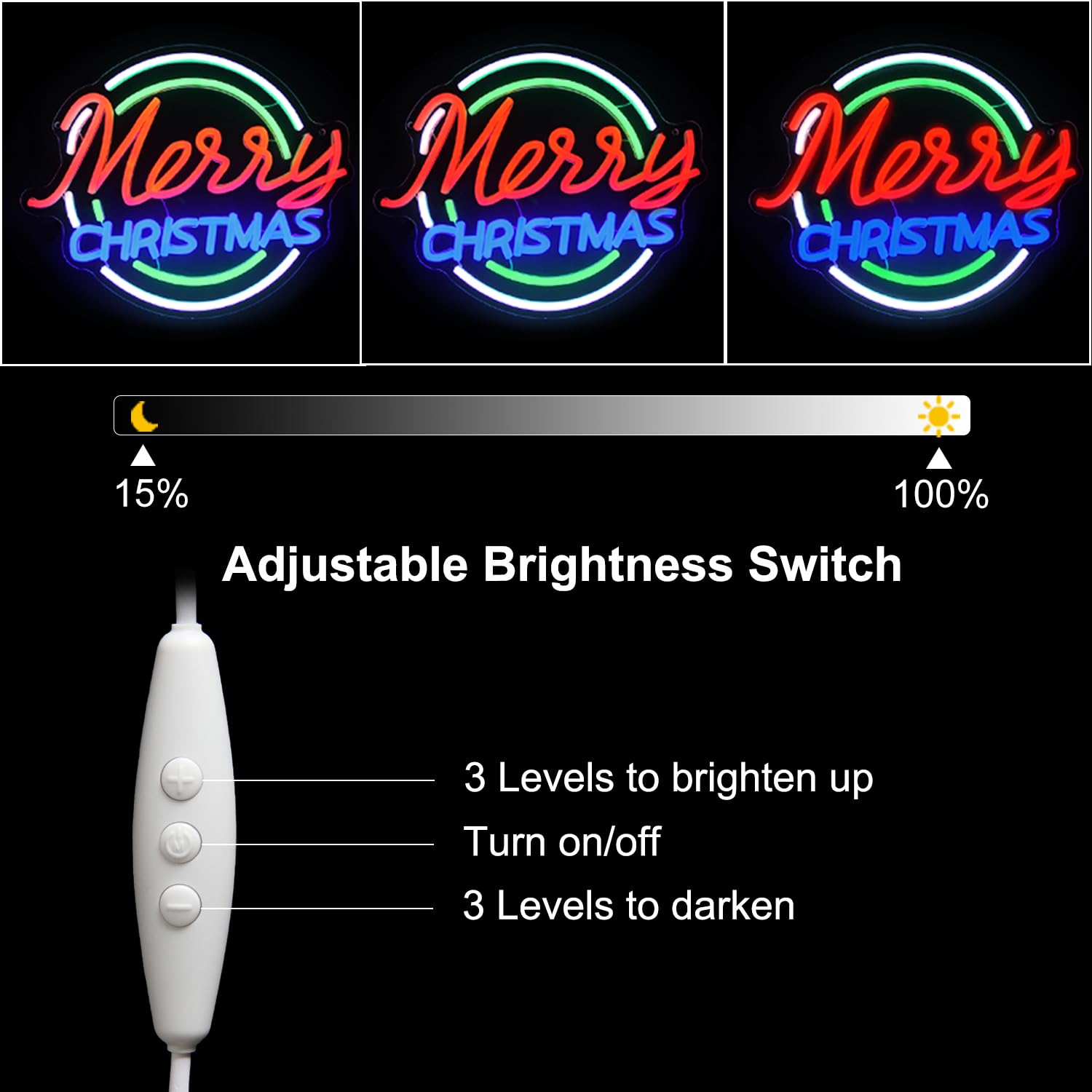 Kullneon Merry Christmas Neon Sign - Dimmable LED Neon Light Sign with Colorful Letters for Bedroom, Bar, Xmas Party, Christmas