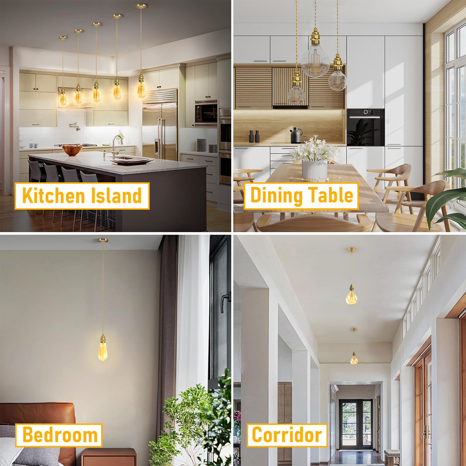DTIEDY Gold 1-Light Pendant Light Kit, Adjustable 4.92ft, Metal Hanging Fixture for Kitchen Island, Dining Room - Model Gold-02-US