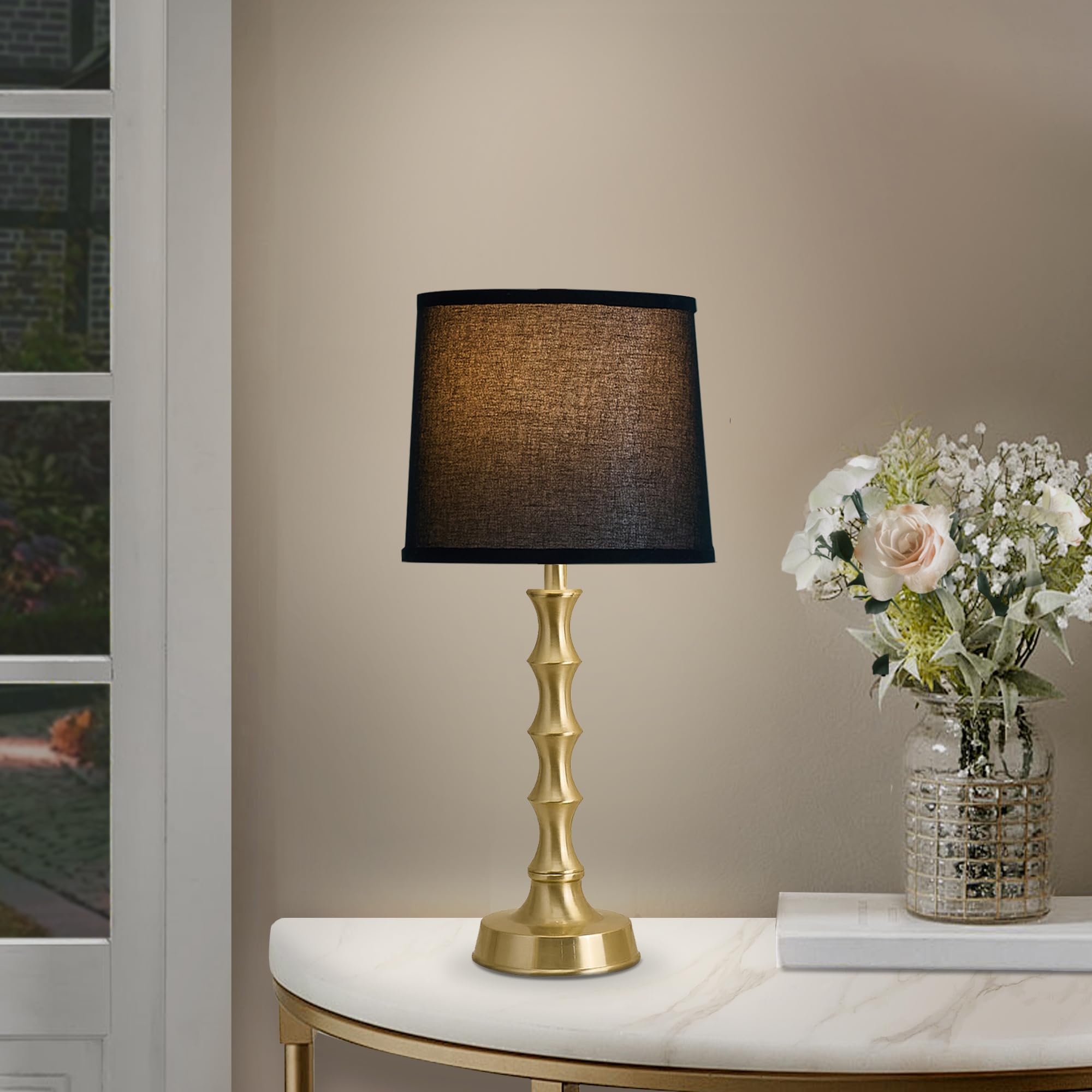 Euo 24'' Small Black Lamp For Bedroom, Black Gold Table Lamps For Living Room Set Of 2, Retro Gold Lamps For Nightstand Set Of 2