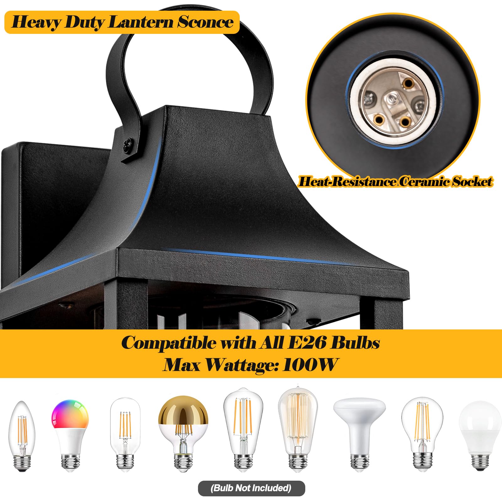 Roravilila 17&quot; Matte Black Porch Light Fixture, Ip65 Waterproof Outdoor Wall Sconce Lantern