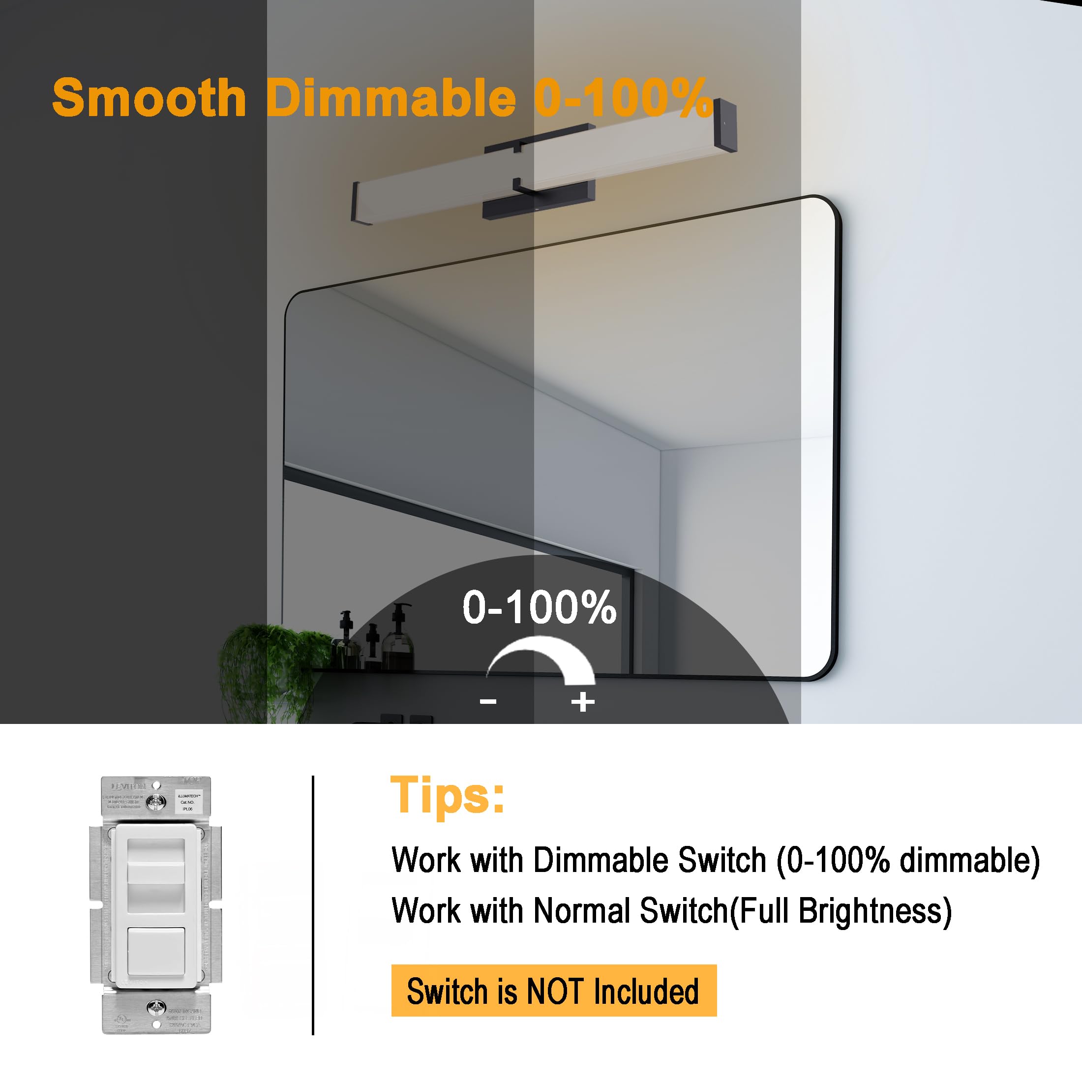 Novelux 15.74Inch 2000Lm Bathroom Light Fixtures 5Cct Optional  Black Modern Led Vanity Lights Clear Shade  Dimmable Bathroom Lighting Fixtures Over Mirror - Etl Listed