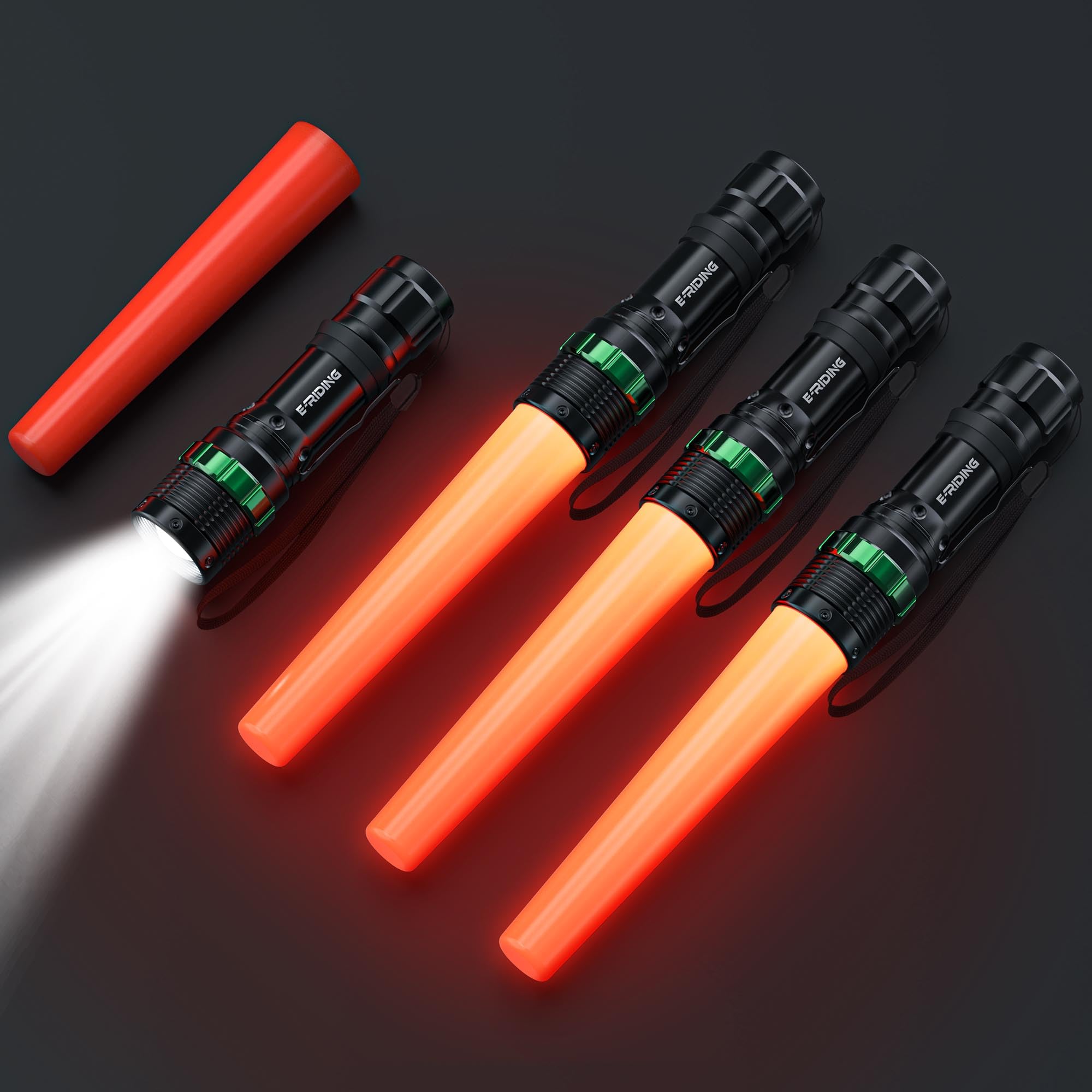 E-riding LED Traffic Wand - 11 Inch Flashlight, 4 Pack Small Orange Safety Baton With 5 Flashing Modes for Air Traffic Control, 