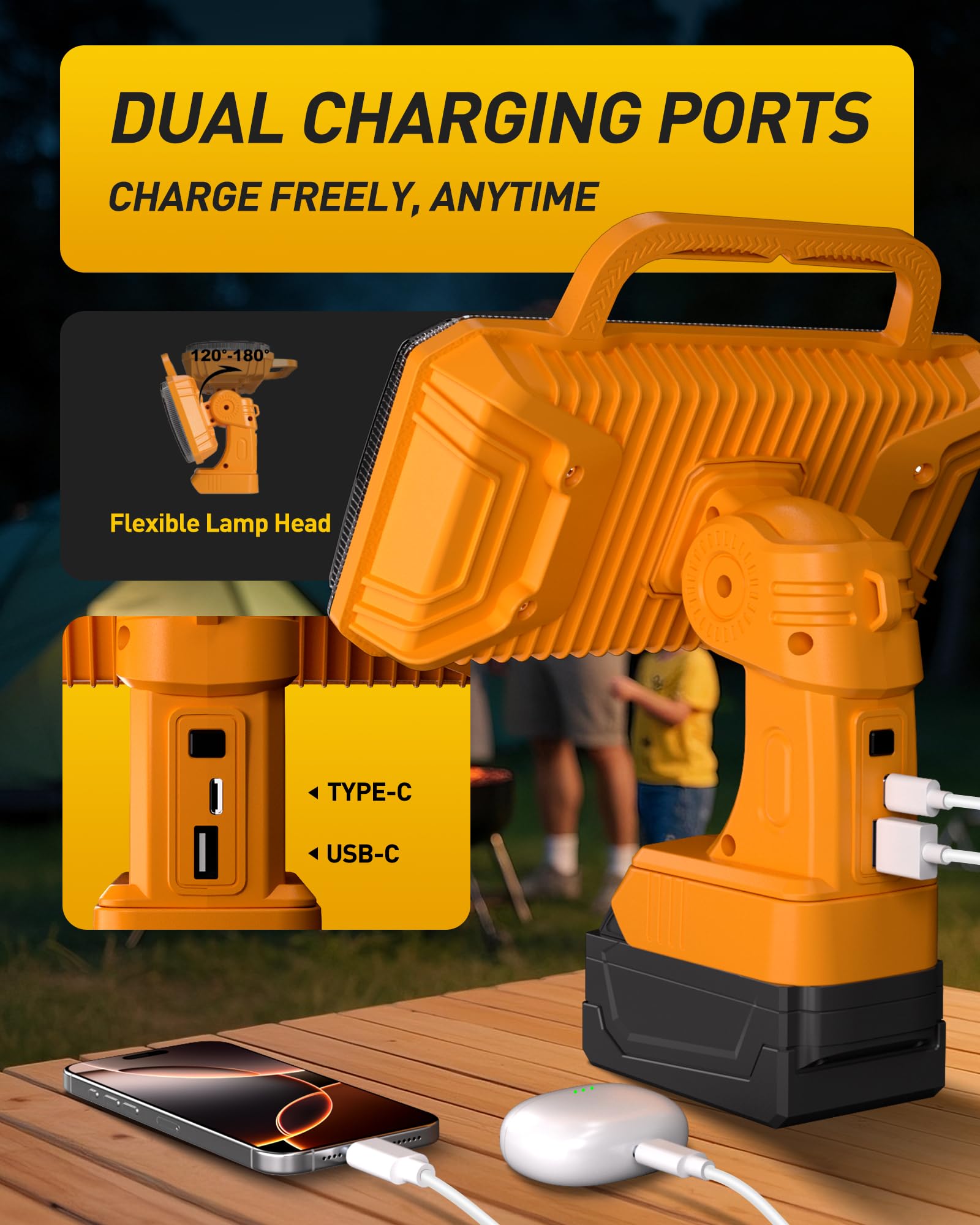 EEFOW 20V Max LED Work Light, 9200LM, 3 Modes, Portable, ABS, 92W, Battery Powered, for Outdoor Construction