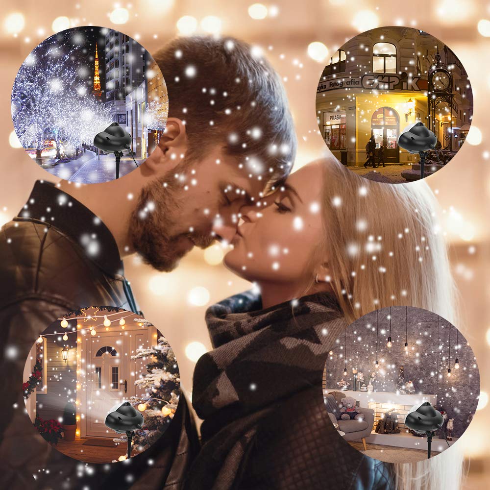 FLEVO Christmas Snowfall Projector Lights, Waterproof LED, Dynamic Snow Effect, Indoor/Outdoor, Black, Model BL-DP-MXX