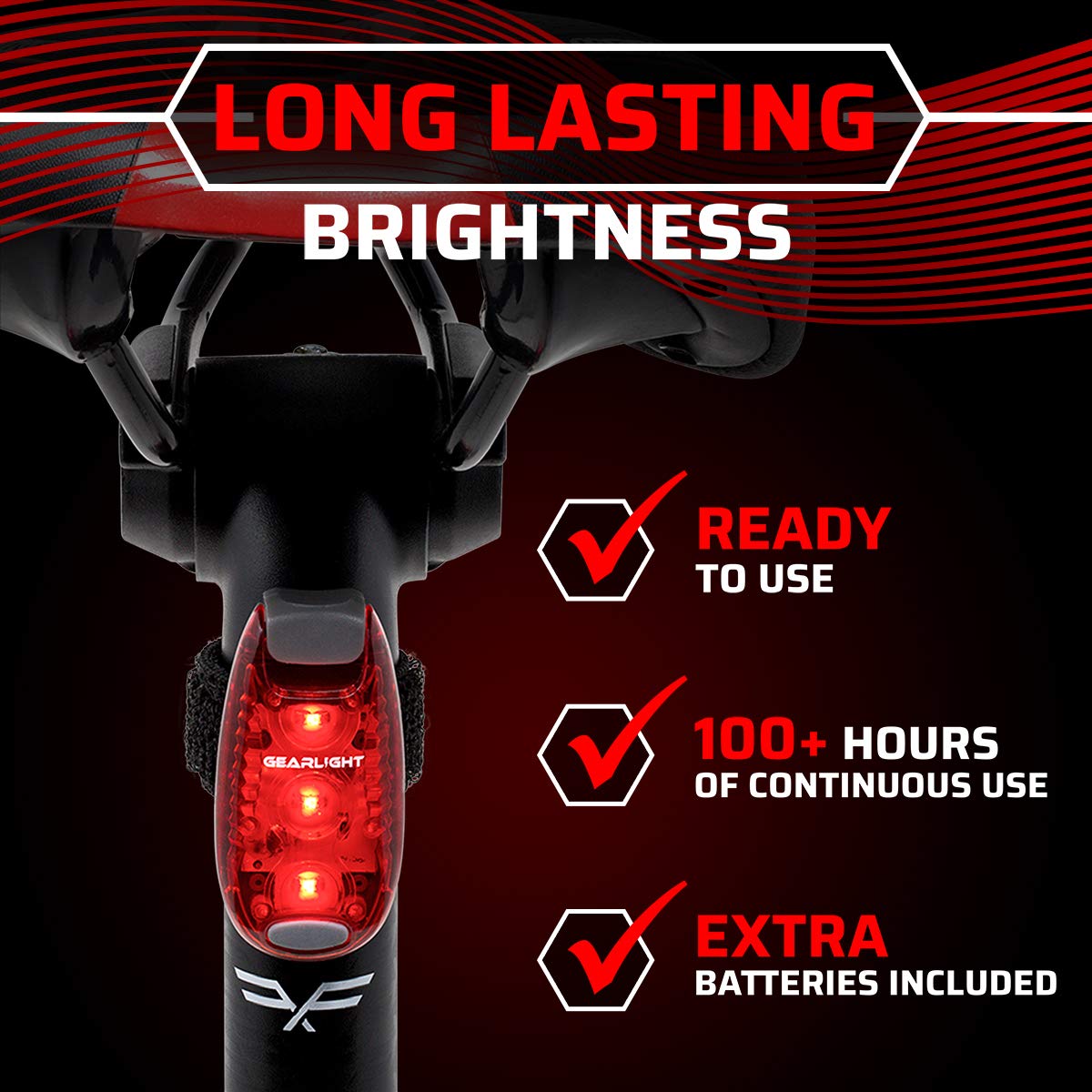 GearLight S1 LED Bike Taillights - 4 Pack, Clip-On, Pocket-Sized, Red/Green, Plastic