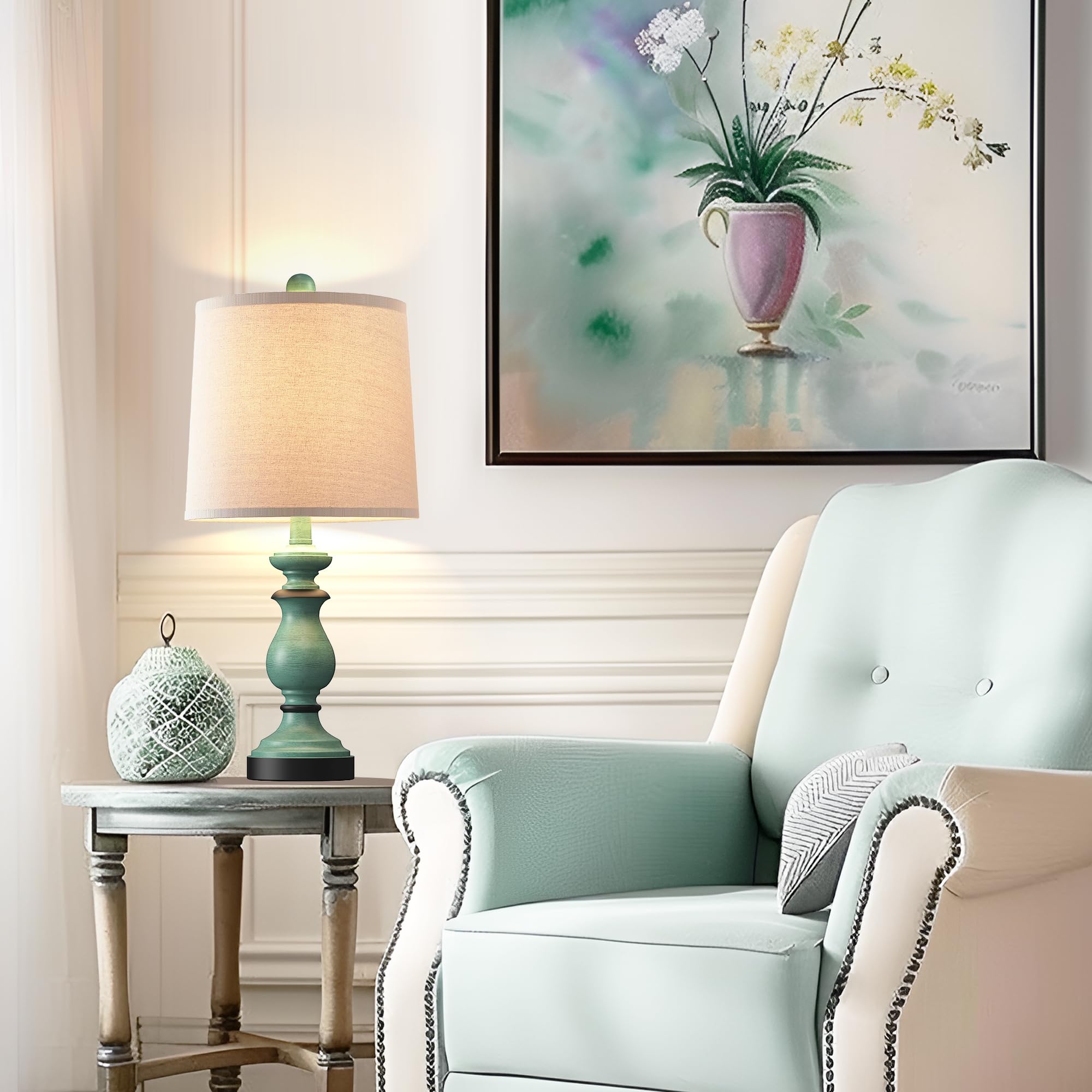 Partphoner Traditional Table Lamp Set Of 2, Rustic Farmhouse Table Lamps For Living Room Bedroom, 22'' Bedside Desk Lamps Vintag