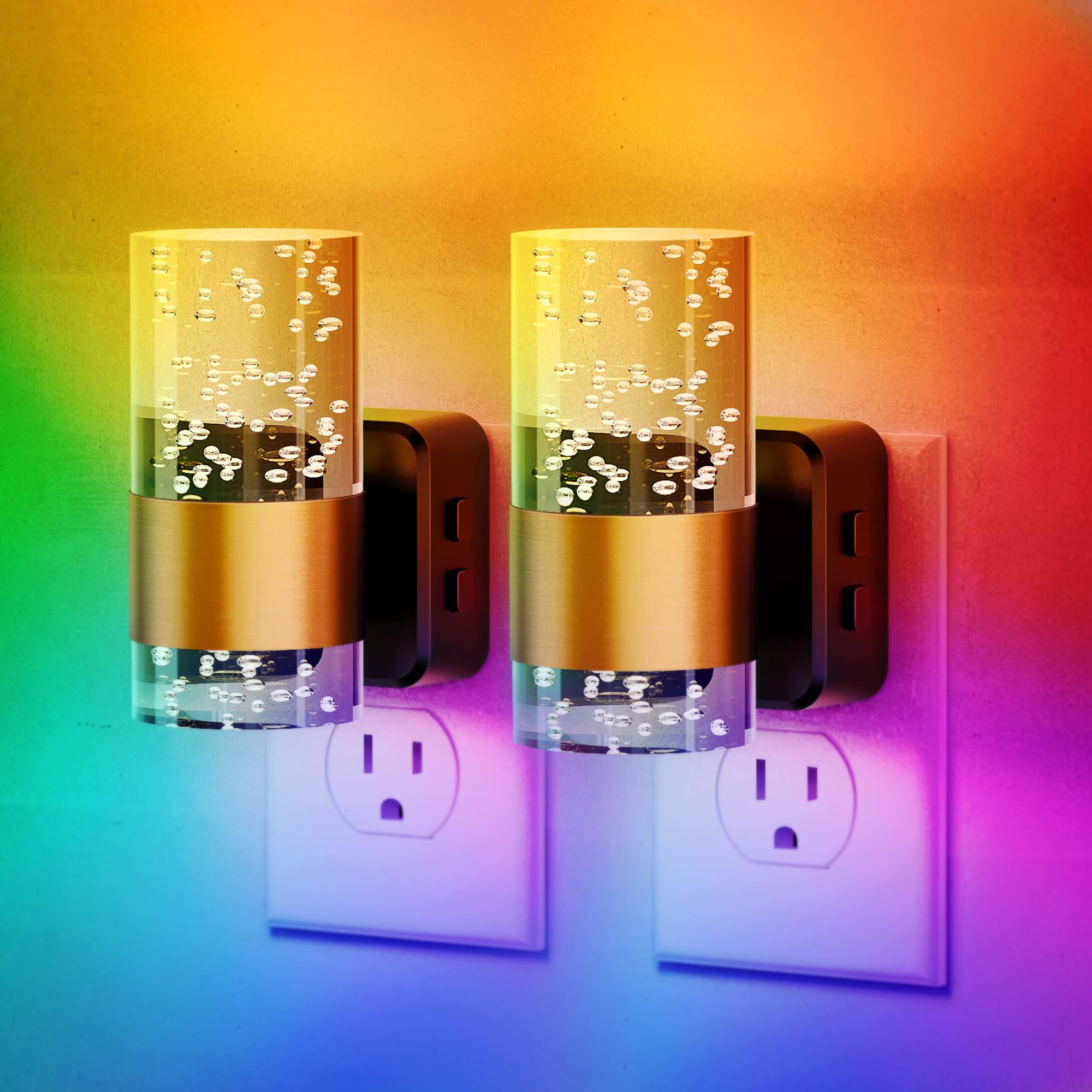 JandCase Night Lights Plug into Wall,2 Pack Color Changing Night Light for Kids, 3000K+RGB 10-Color LED Nightlight with Dusk to 