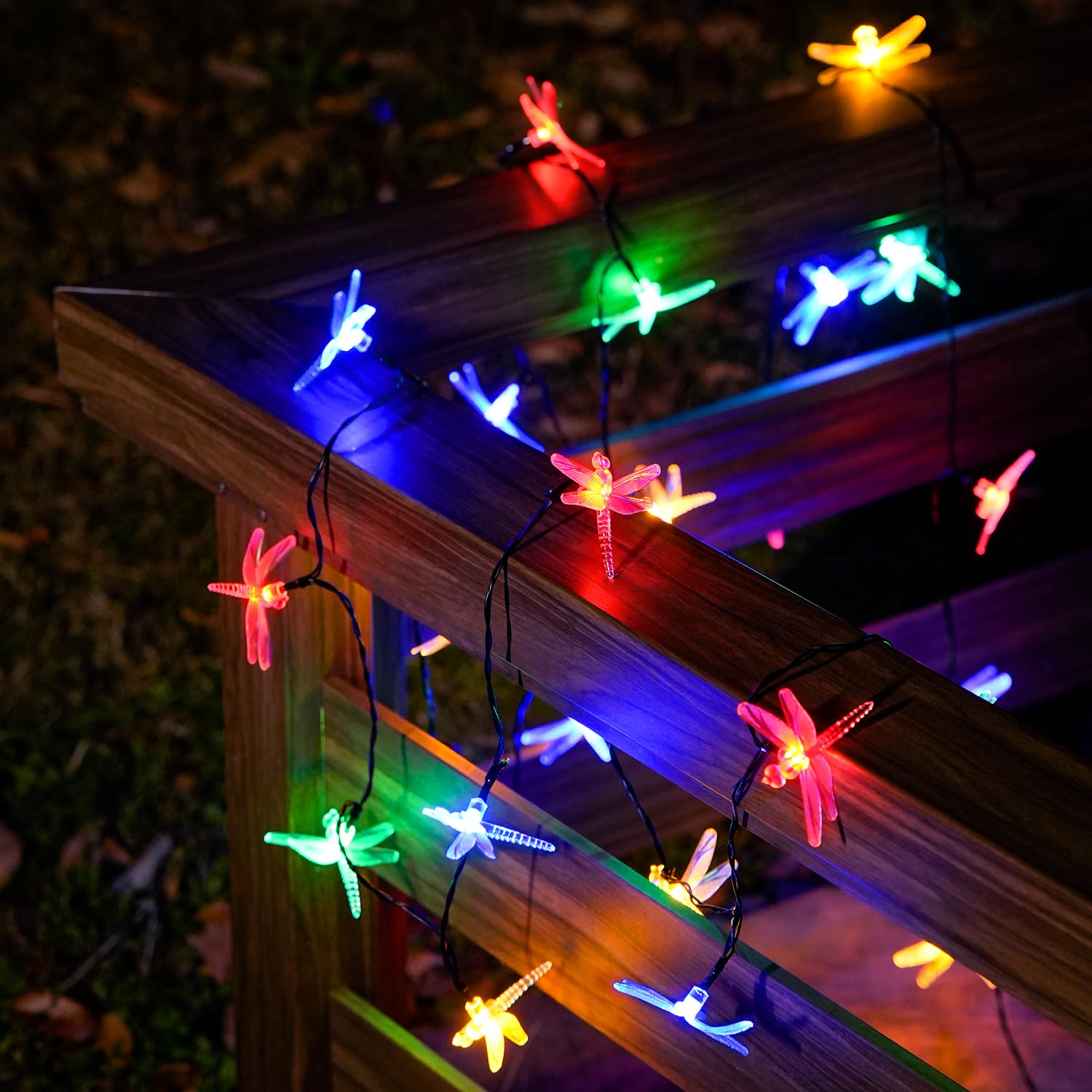 Jmexsuss Dragonfly Solar String Lights Outdoor, 25.6Ft 30 Led Waterproof Solar Fairy Lights, 8 Modes Multicolor Light Outdoor Fo