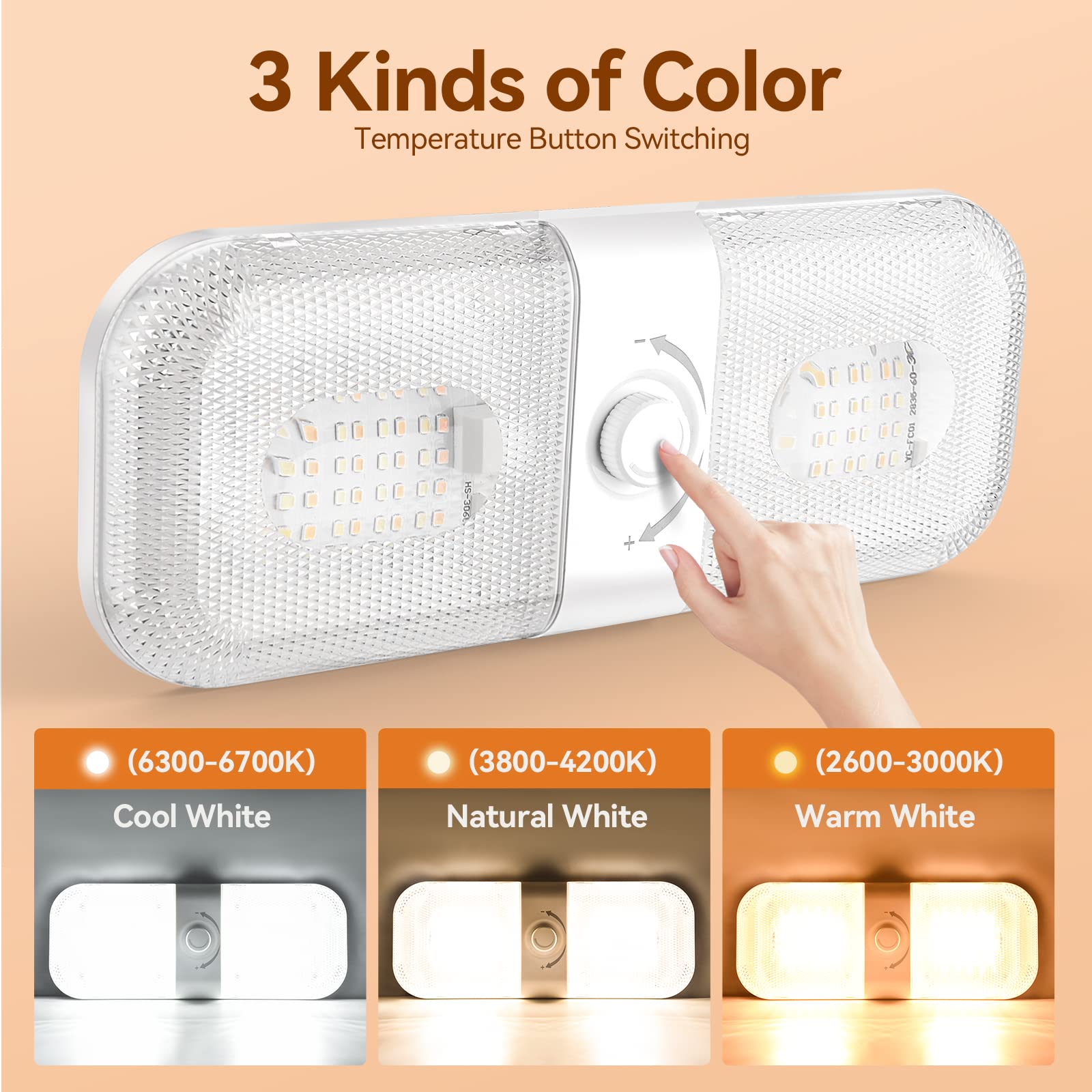 LILTSDRAE RV Dome Lights, 1700LM Super Bright LED, 12V, 3 Color (Cold/Warm/Natural), 4.6inx11.8inx1
