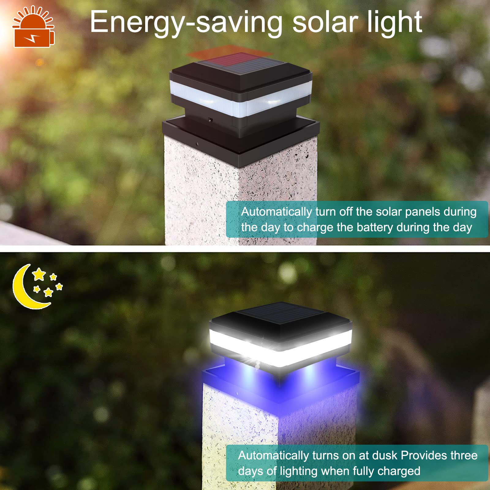 Sumaote Solar Post Lights - 160LM, 52 LED, IP65 Waterproof, 6000K White, Fits 4x4 5x5 6x6 Posts,