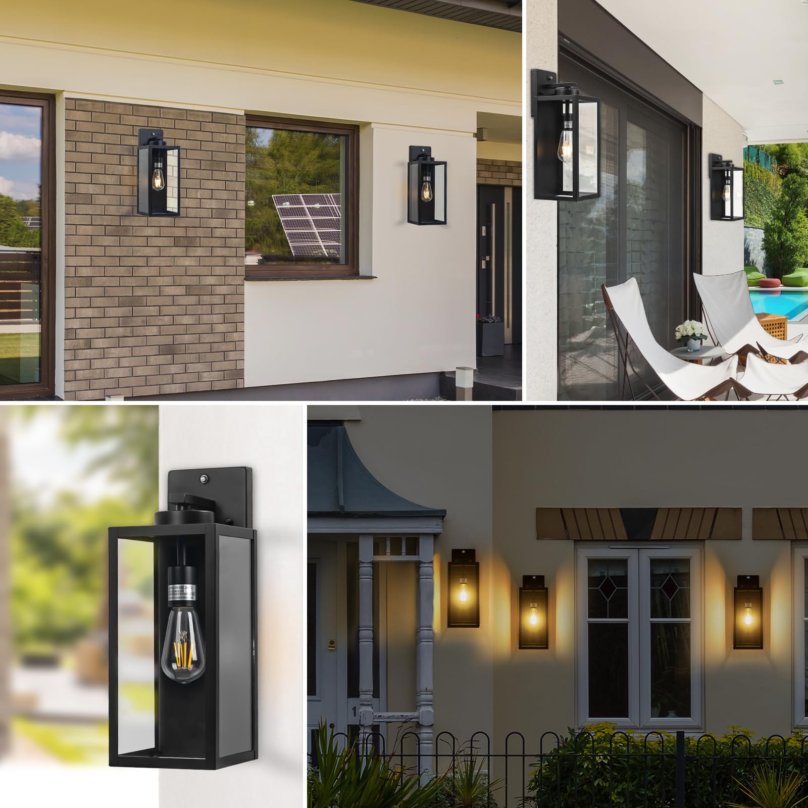16-Inch Dusk To Dawn Outdoor Wall Light Fixture  Large Black Exterior Wall Lantern Waterproof  Farmhouse Porch Sconce Lighting  Modern Wall-Mounted Outside Lights For House Garage  Patio Lamp  2 Packs
