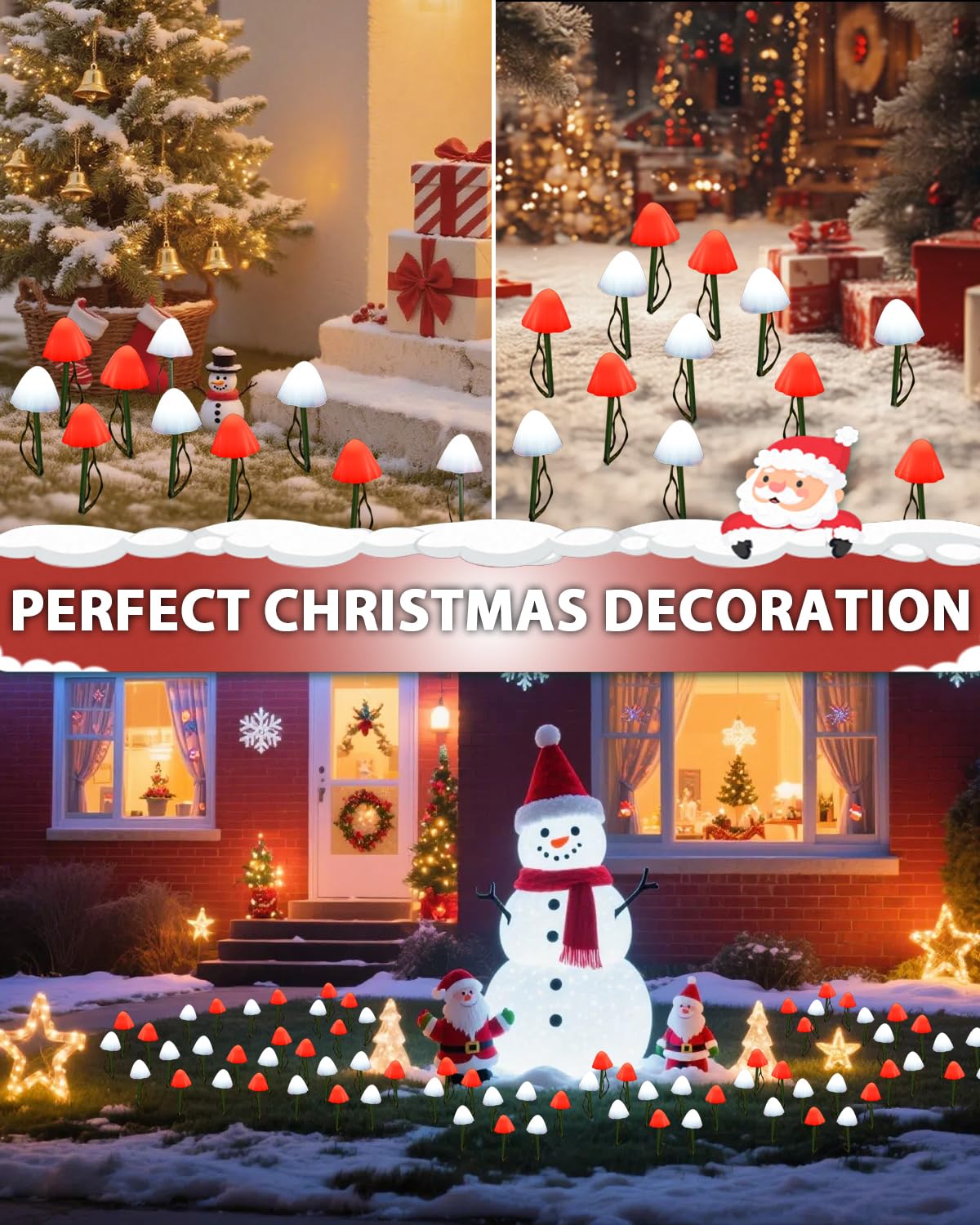 Ozs 2Pk 32Led 55Ft Red And White Christmas Decorations Mushroom Solar Lights  Christmas Lights Outdoor With 8 Lighting Modes  Solar String Lights Waterproof For Outside Yard Party