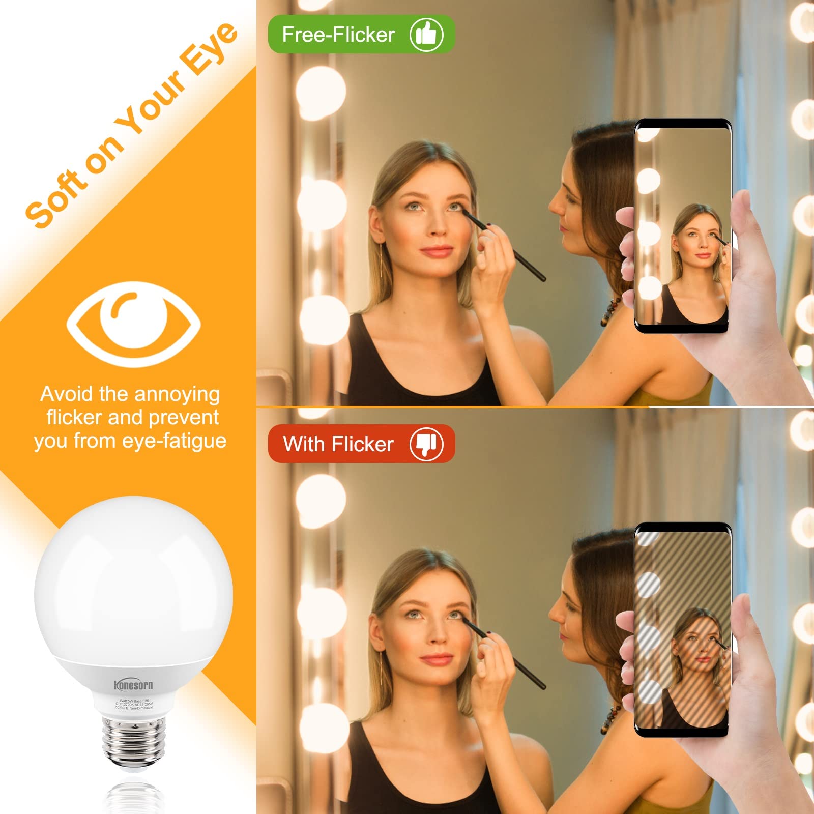 Honesorn Bathroom Light Bulbs 10 Pack, 60 Watt Equivalent, 2700K Warm White Globe Light Bulbs For Vanity Mirror, G25 Led Bulb E2