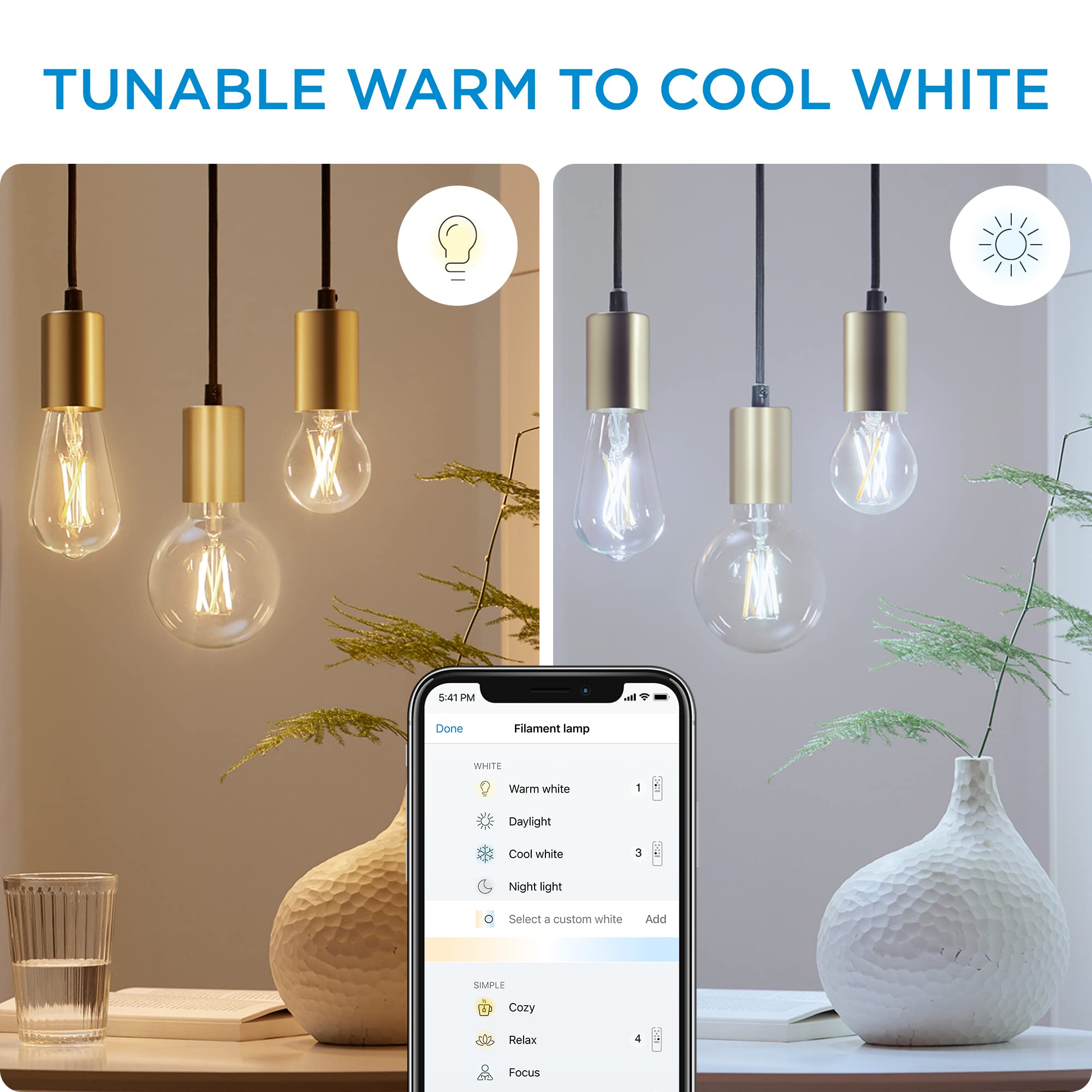 Wiz Clear 60W G25 Tunable White Led Smart Bulb - 6 Pack, Voice/App Control, Wi-Fi, Motion