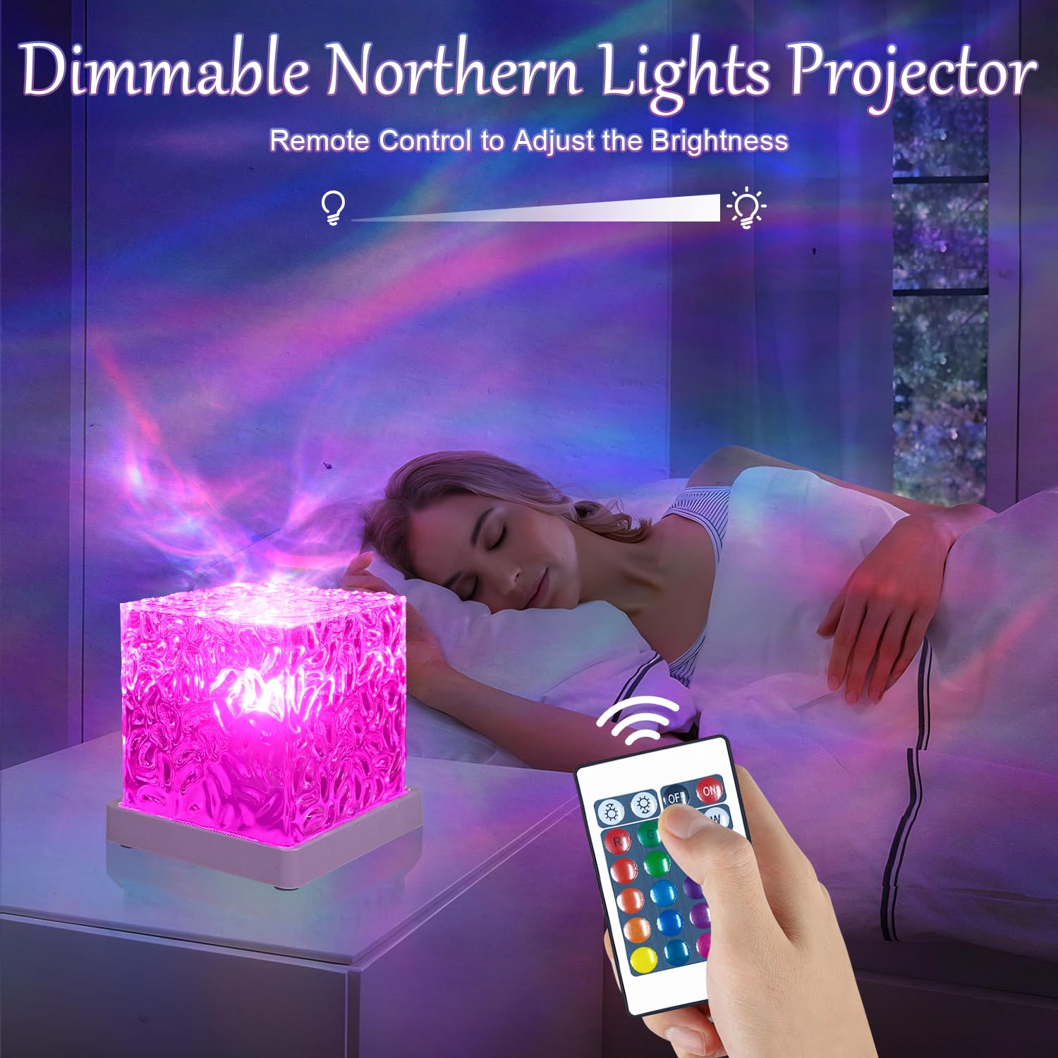 HCRTGAY Luminorthe Cube Lamp - Northern Lights Projector, 16 Colors, Remote Control, White-1, Model ALC001