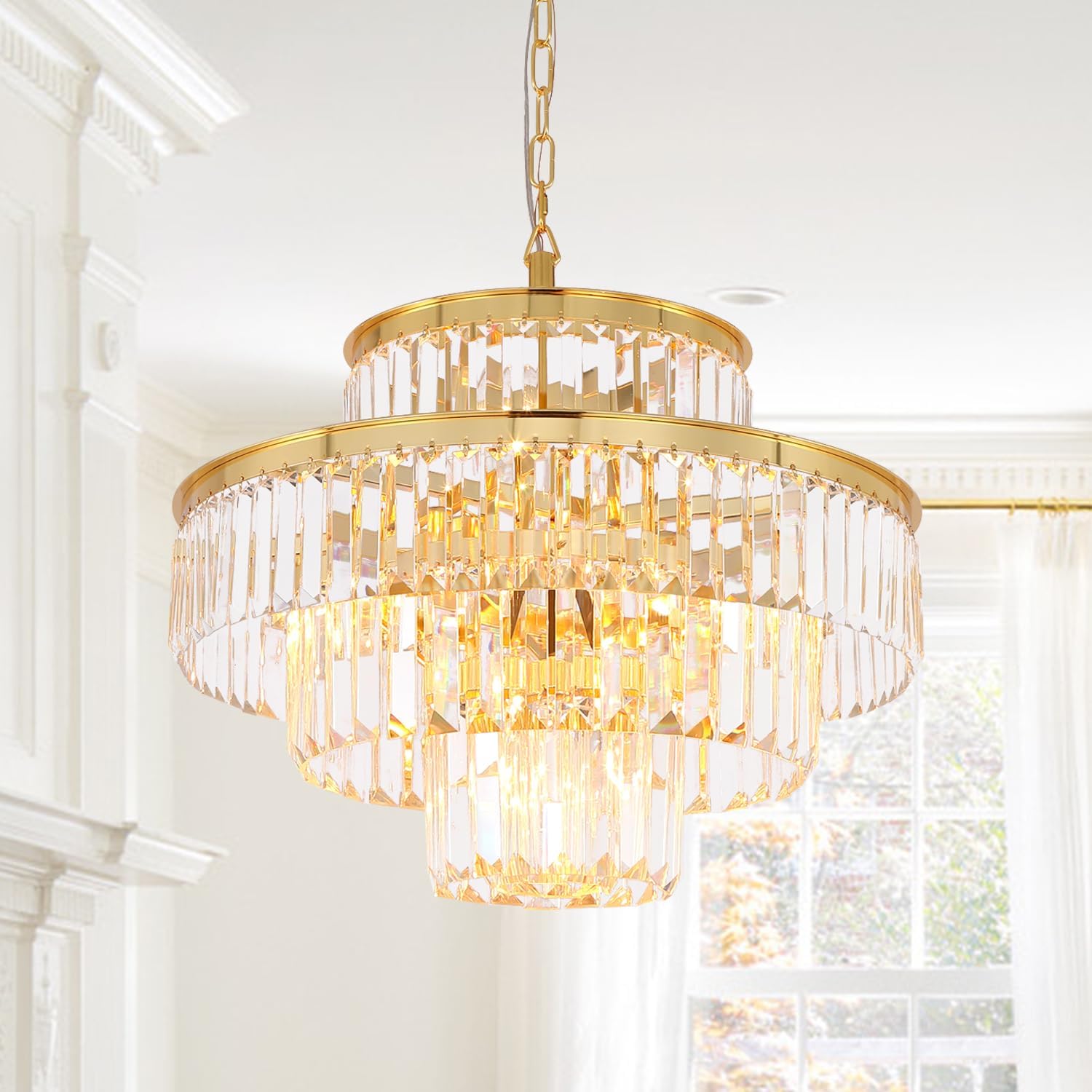 GMlixin Modern Crystal Chandelier Light Pendant Ceiling Lamp 4-Tier ...