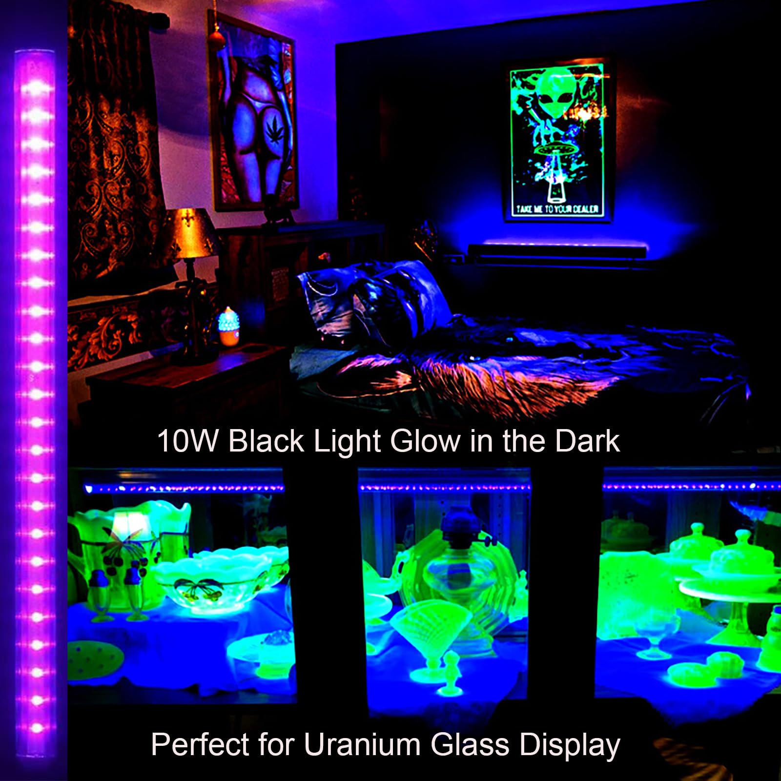 BOSITE 10W T5 Blacklight Bar, 2 Pack UV LED Tube, 395-400nm, USB+Switch, 1ft, Black