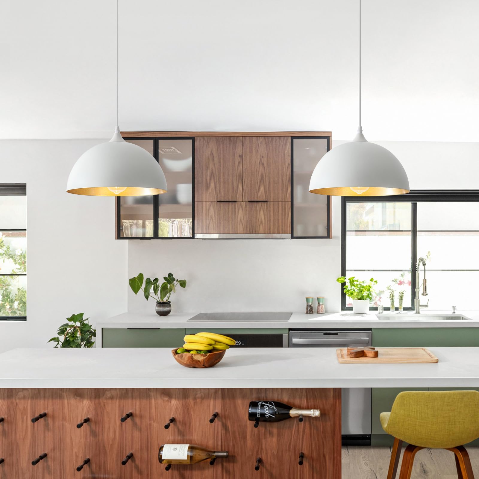 Pindodo White Pendant Light 2 Pack  11.8 Farmhouse Pendant Lights Adjustable Height  Modern Pendant Lighting For Kitchen Island Dining Room Bedroom