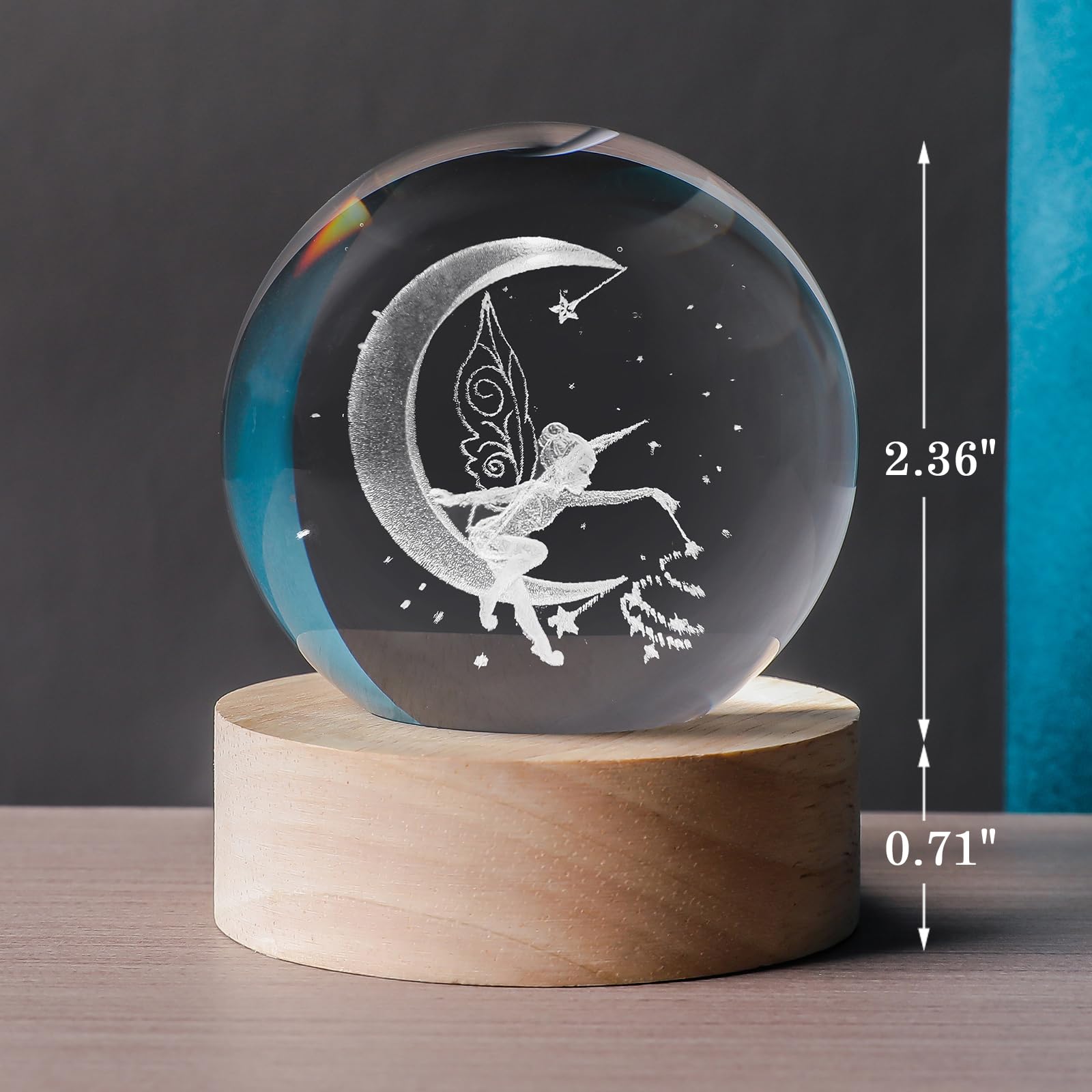 Qianruna 3D Moon Fairy 60Mm Crystal Ball 3D Fairly Night Light Lamp Decor Gifts For Girls Women Her Girlfriend Kids Adults Fairy