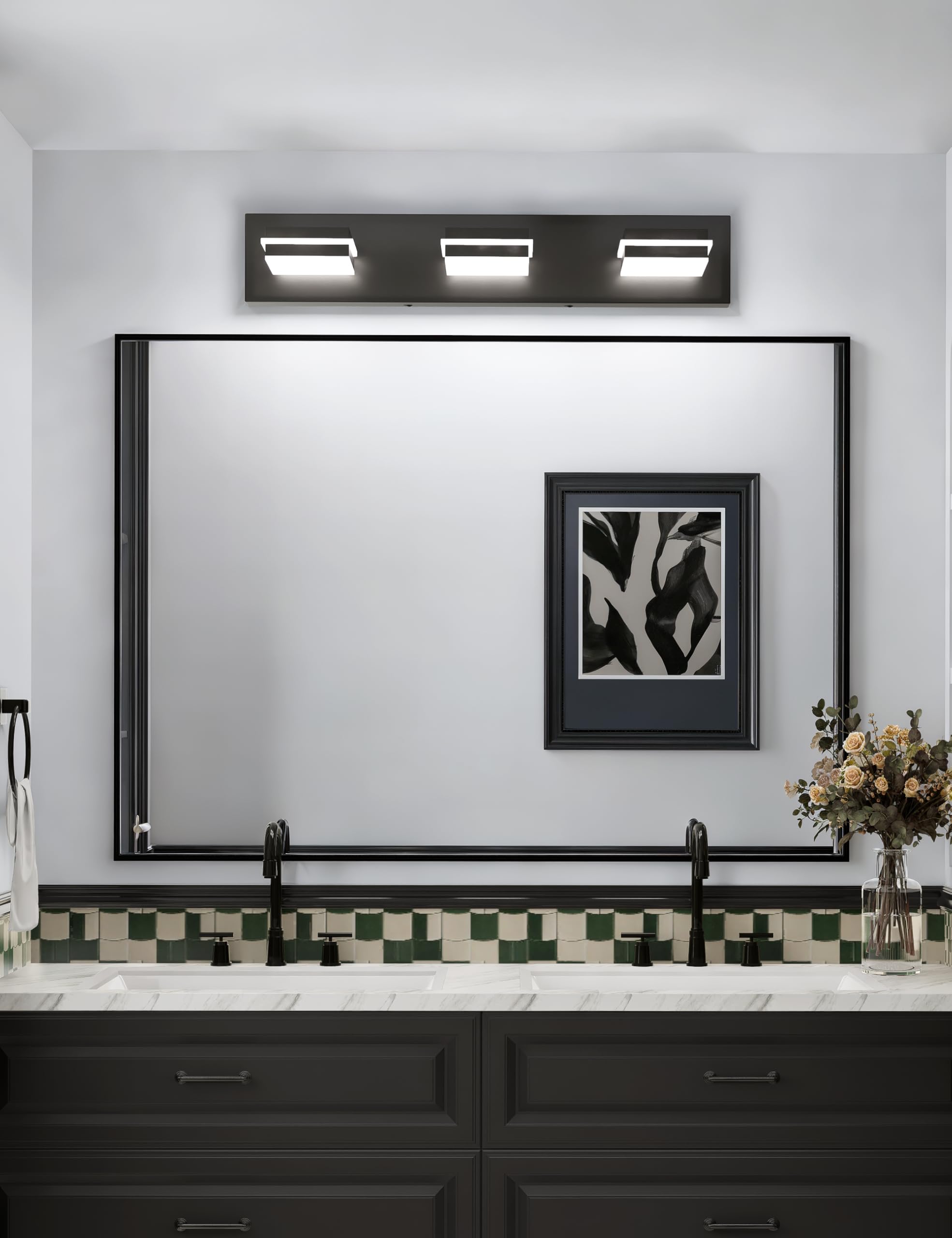 Volisun Modern Bathroom Vanity Light Fixtures (3-Light, 24-Inch), Matte Black Led Bathroom Lighting Fixtures Over Mirror, 360?Ro