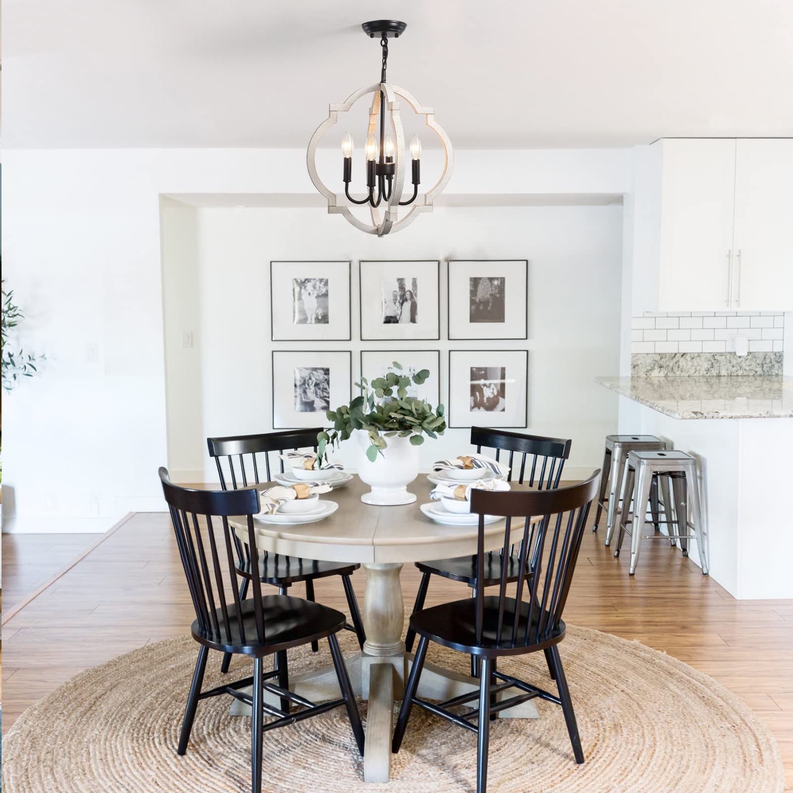 Alisadaboy Farmhouse Orb Wood Chandelier 4 Light Dining Room Light Fixture Rustic Hanging Lighting Pendant Chandelier For Living