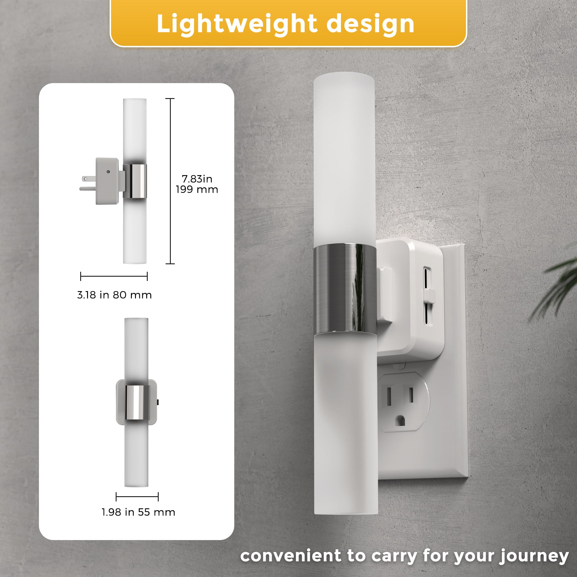 L LOHAS LED Night Light, 3000K Soft White, Adjustable Brightness, 180° Rotating, Plug-in, Matte White, Model A-GY21702DCH2US