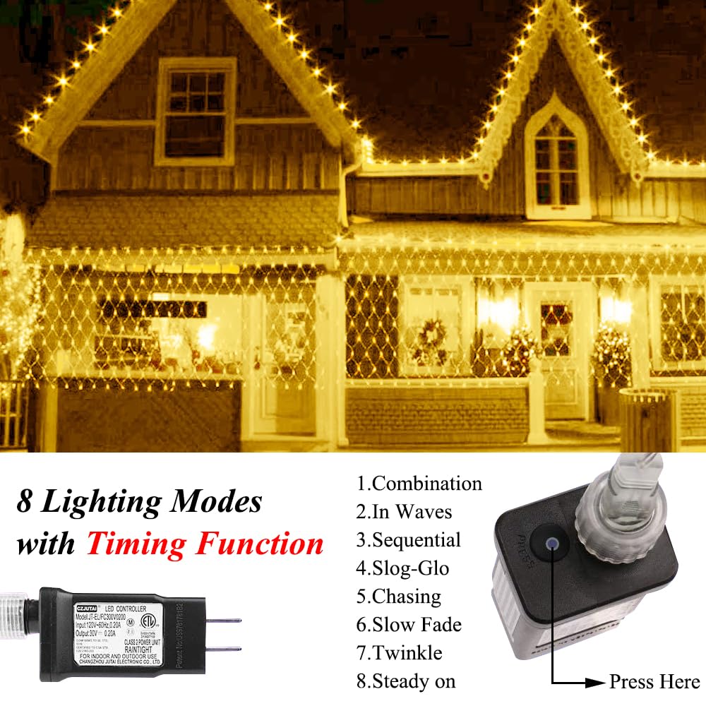 Net Light Outdoor Mesh Christmas Decorations  100Led String Light Plug In Connectable Tree Warp Hanging 5Ft X 5Ft For Halloween  Shrubs  Lawn  Backyard  Walkway  Bushes  Garden Decor-Warm White