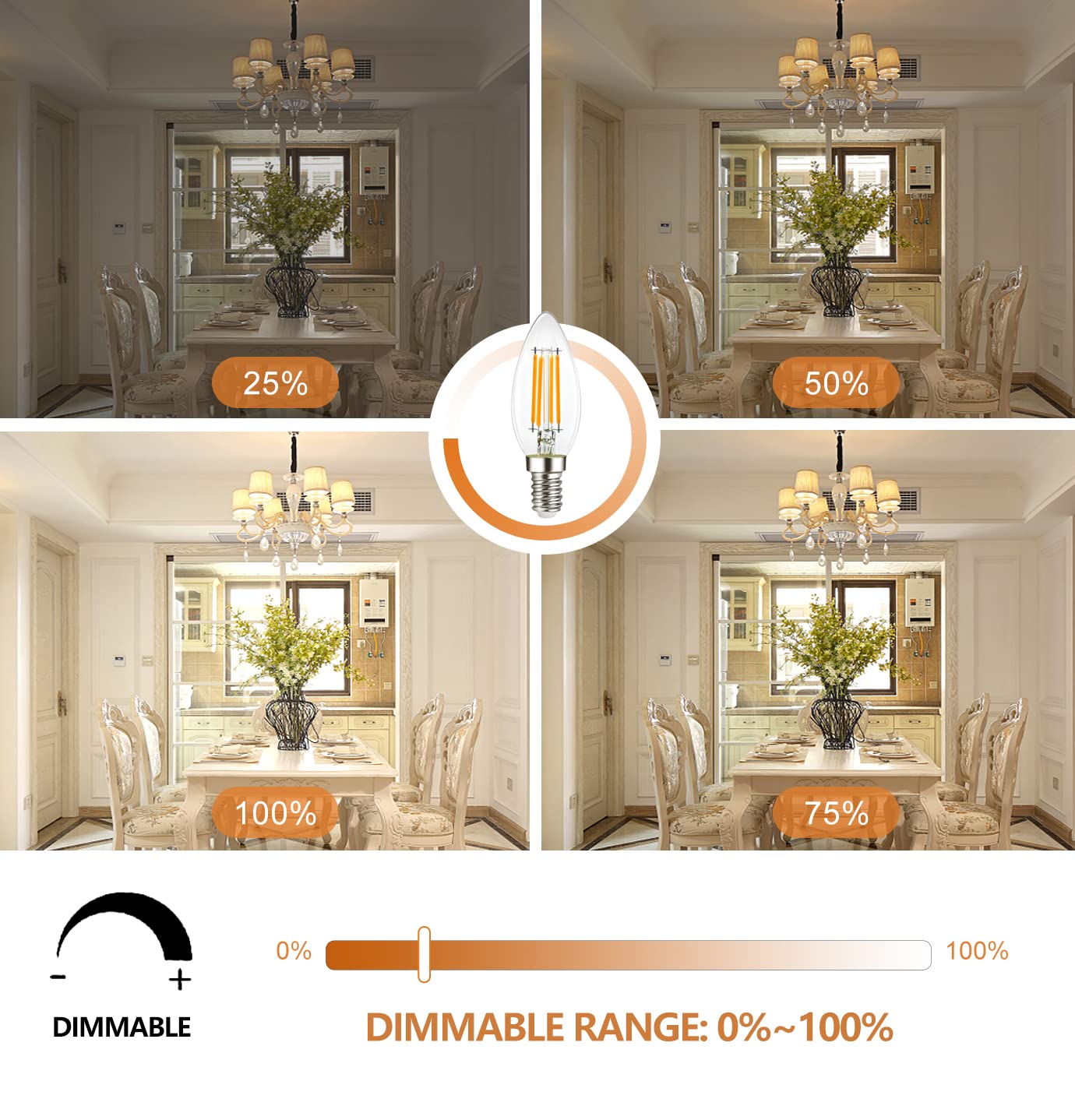 Yimilite B11 E12 Led Candelabra Bulbs 4W(40 Watt Equivalent) 2700K Warm White 450Lm Dimmable C35 Led Filament Chandelier Light B