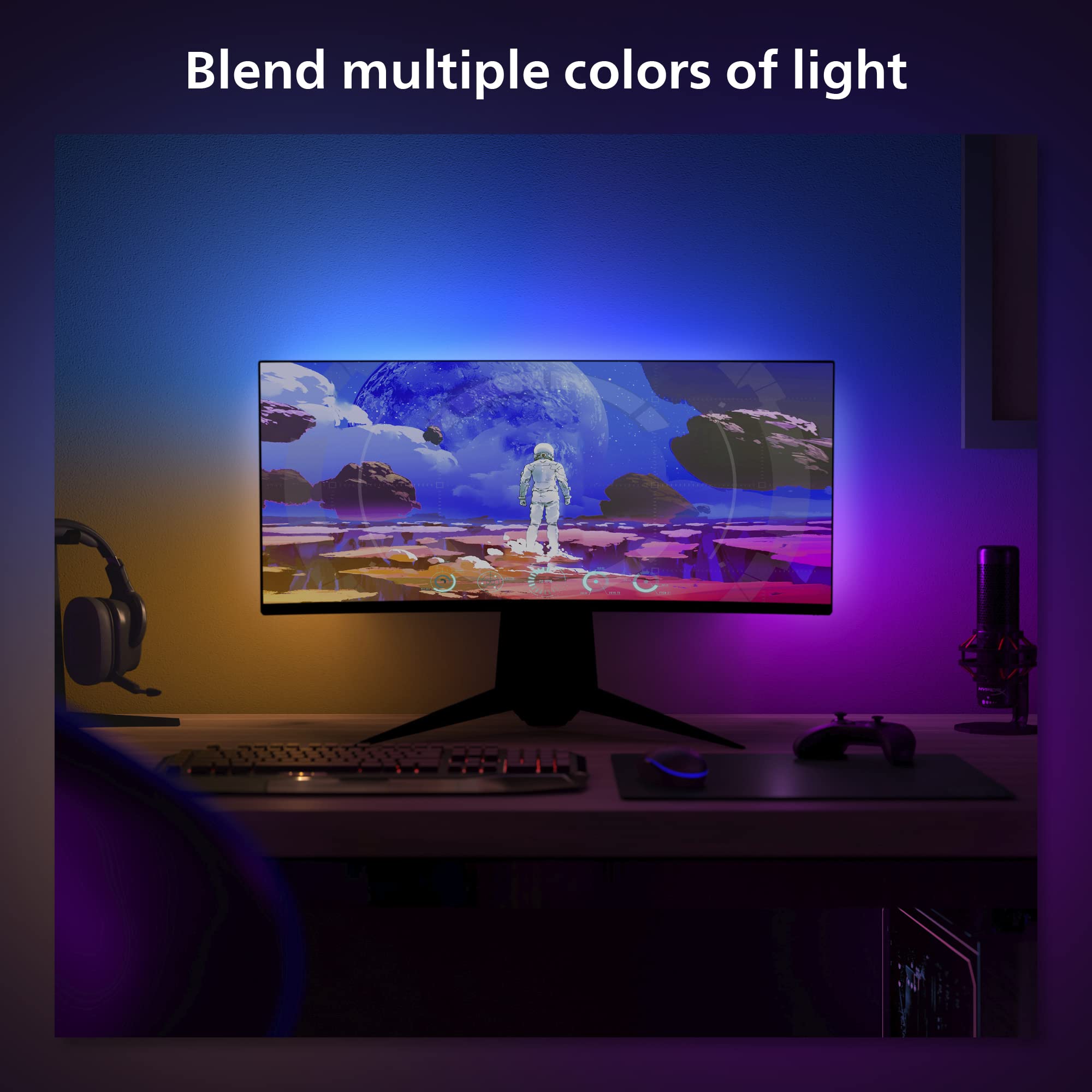 Philips Hue White And Color Ambiance Gradient Pc Led Lightstrip For 24'' To 27'' Monitors Requires Hue Hub, Compatible With Alex