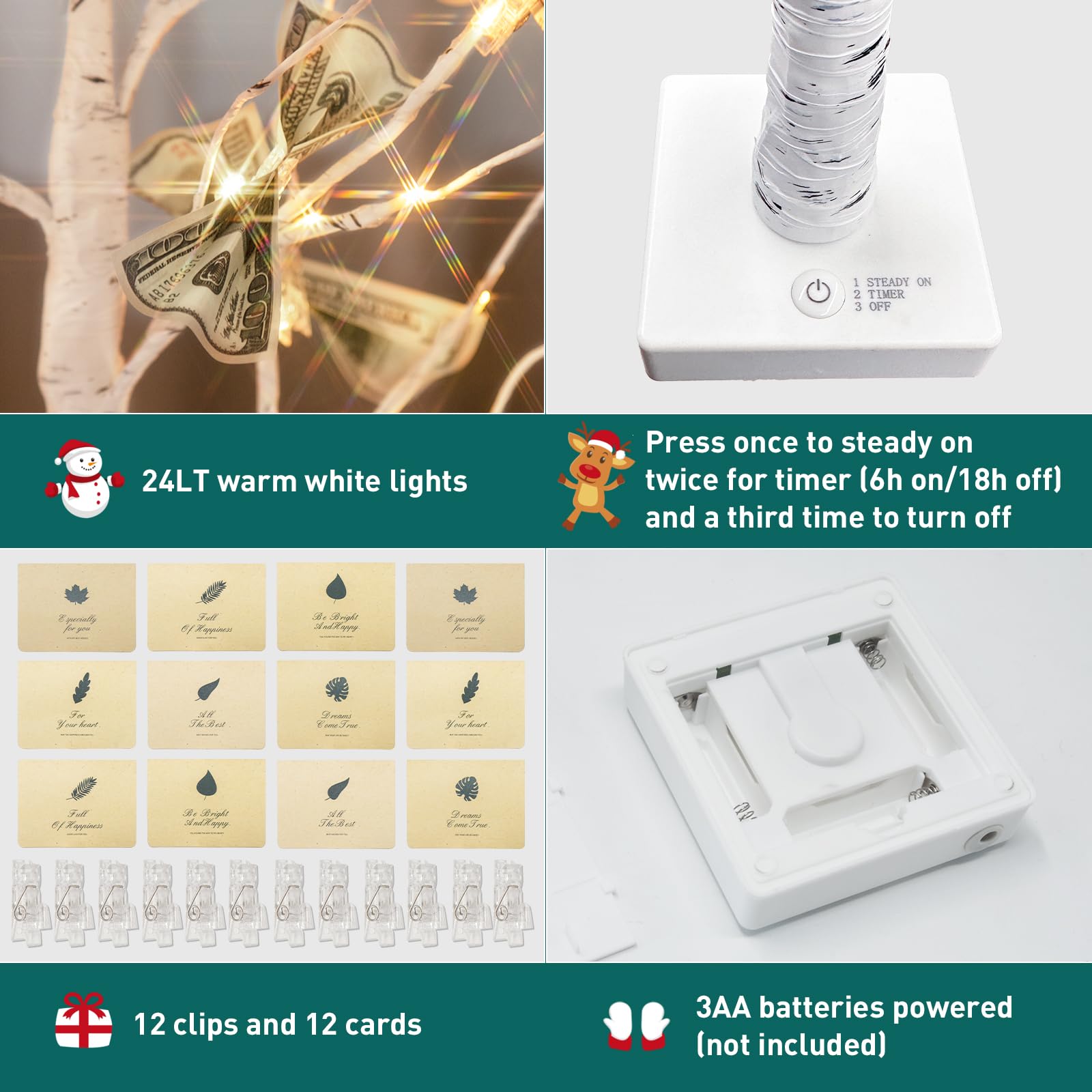 PEIDUO Money Tree Gift Holder Set of 2, Lighted 22Inch, 24LT White with Clips and Cards, Transparent/White