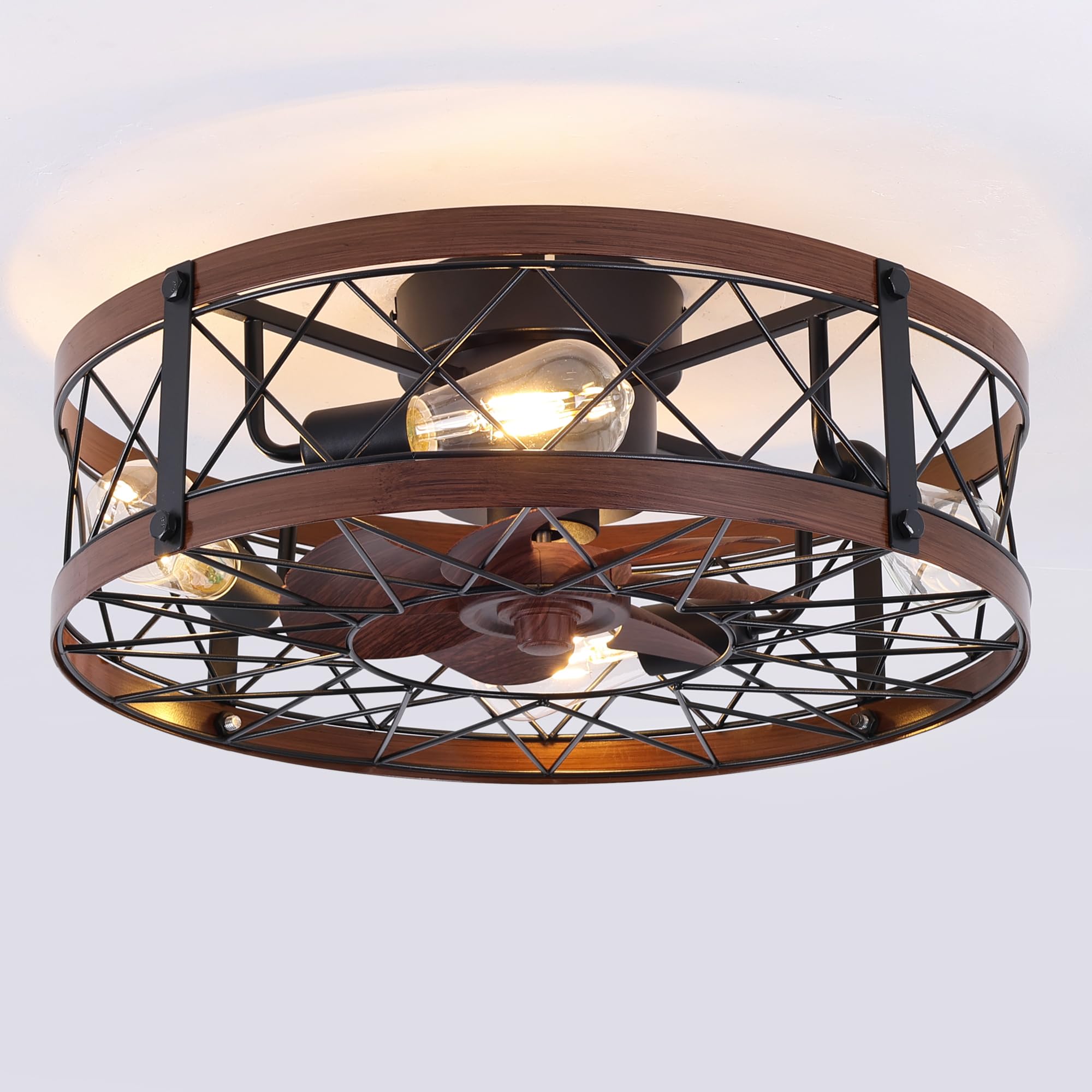 Redstar Retro Small Ceiling Fan With Light Remote Control, Ceiling Fans With Lights Flush-Mount, Low-Profile Ceiling Fan With Li