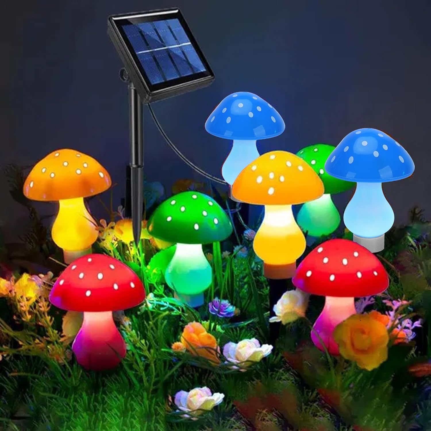 RCFINE Solar Outdoor Lights Set of 8 Solar Mushroom Lights with 8 Modes Waterproof Garden Mushroom Lamp Outside Decoration for P