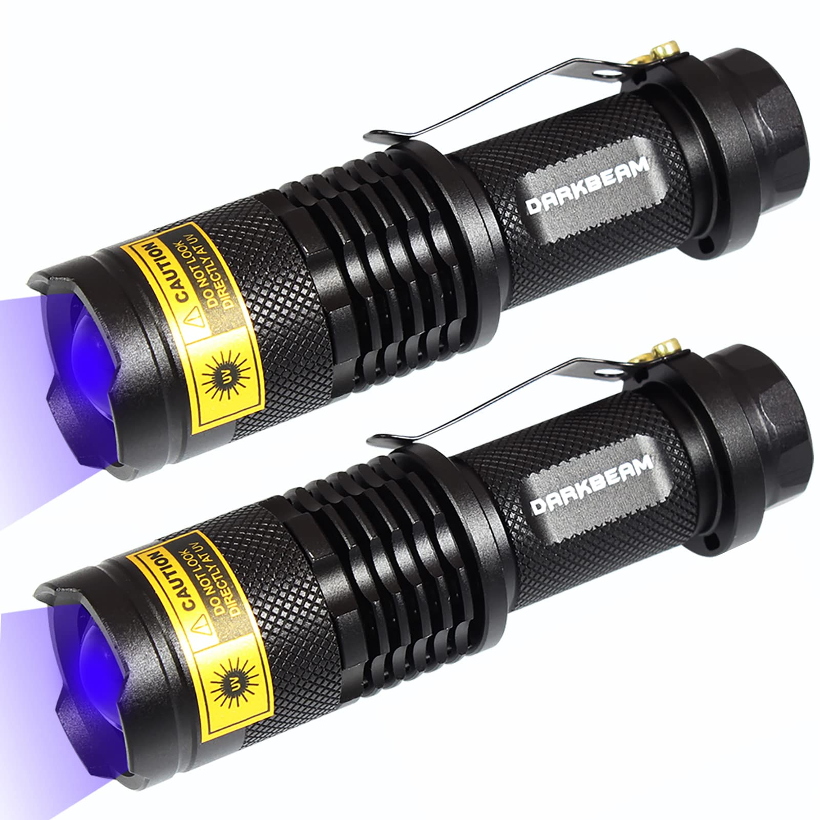DARKBEAM SK68 365nm UV Flashlight 2 Pack, Portable Handheld Torch, Aluminum, Blacklight for Pet Urine Detection and Anti-compatible withing