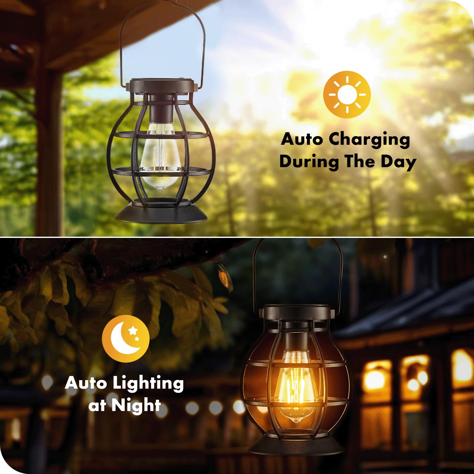 MAGGIFT 2 Pack Solar Lanterns, Waterproof LED Metal Decor Lights, Black, Model MGF-SL-BALL-2P for Outdoor Garden, Patio, Yard