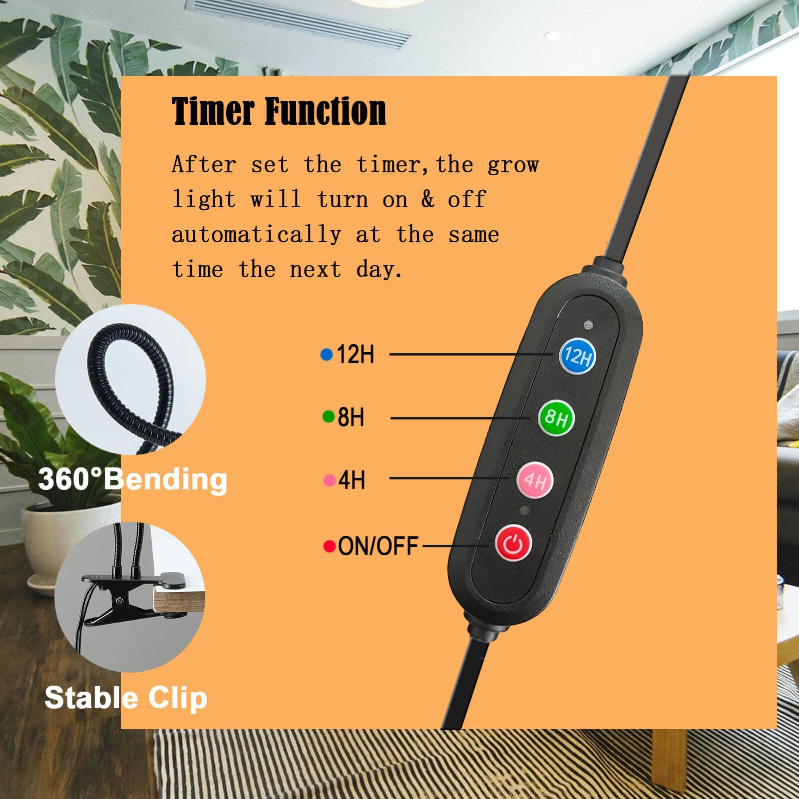 Jinhongto Clip Grow Lights For Seed Starting Seedlings With Timer, Enough Bright 18 Watt Power Home Plug, Not 5W Adapter, Small Bonsai Grow Light, Full Spectrum Plant Light For Indoor Growing