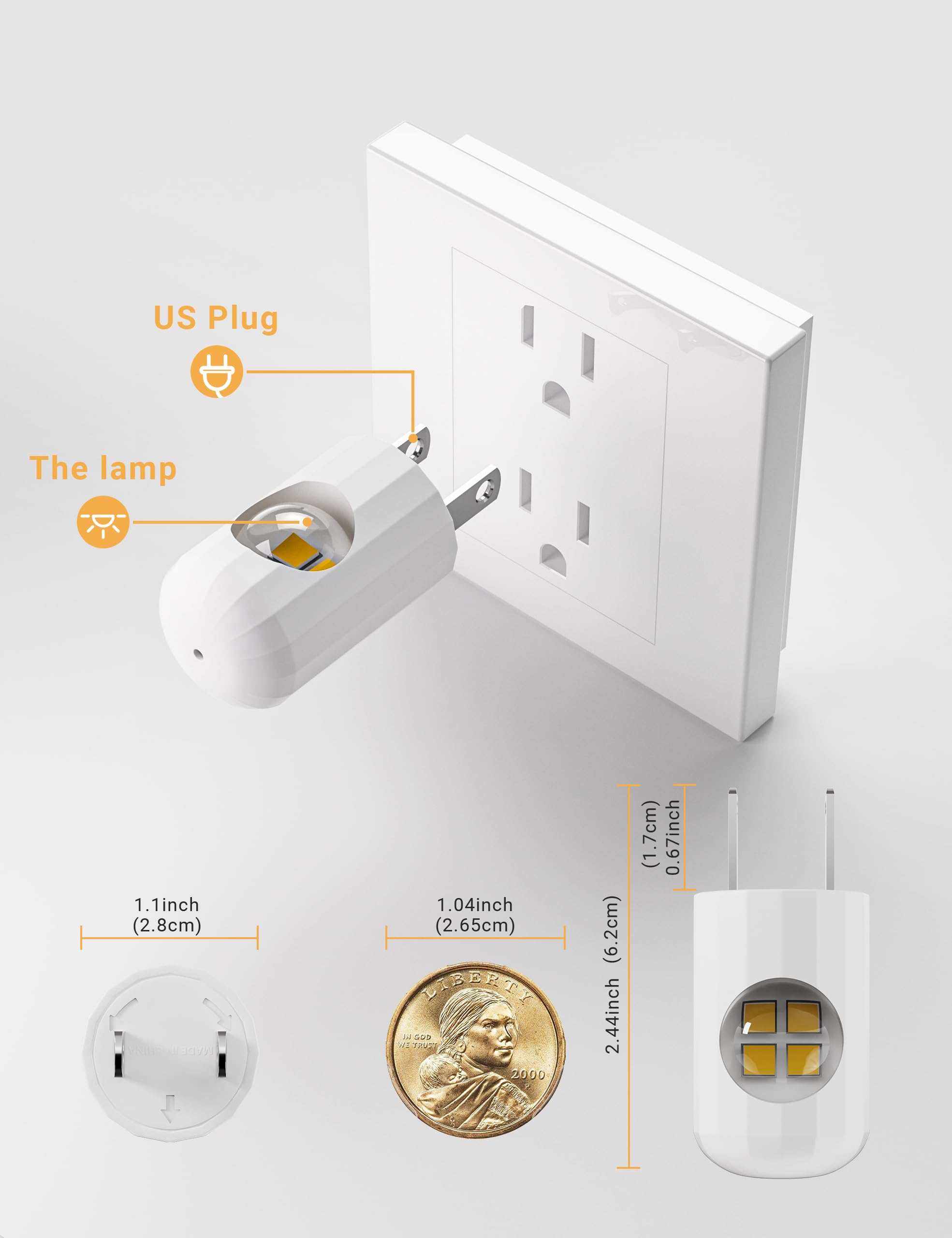 GEPLAD 6-Pack LED Night Light, 2700K Warm White, Plug-in Ambient Lighting for Bedroom, Bathroom, Nursery, Hallway, Kitchen