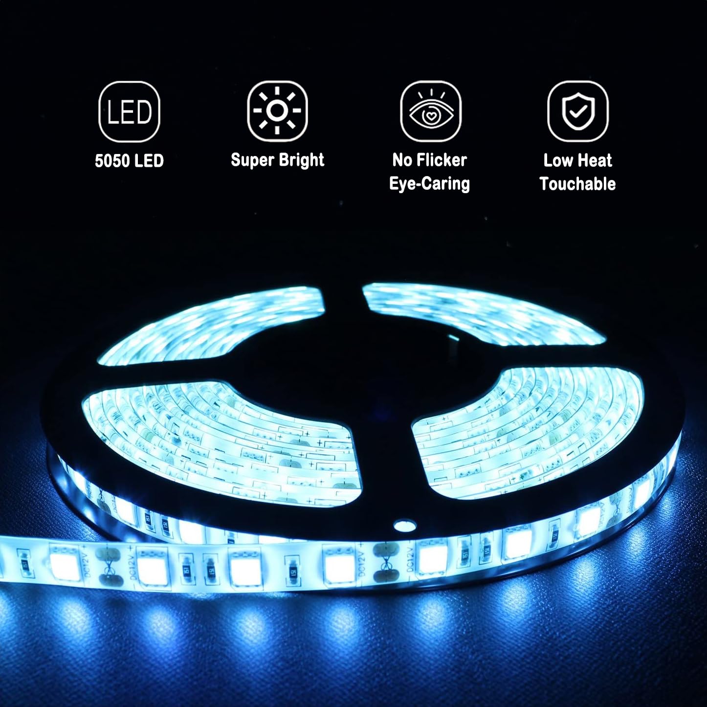 Hauty Waterproof Ice Blue Led Strip Light, 16Ft/5M Smd5050 300 Leds Dc12V Flexible Cuttable Led Tape (No 12V Power Plug/Adapter)