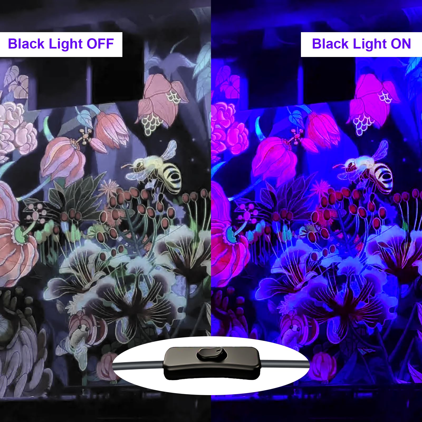 Indmird 300W Black Light Flood Light with Plug & Switch for Parties, Halloween & Stage Lighting - Aluminum, Black