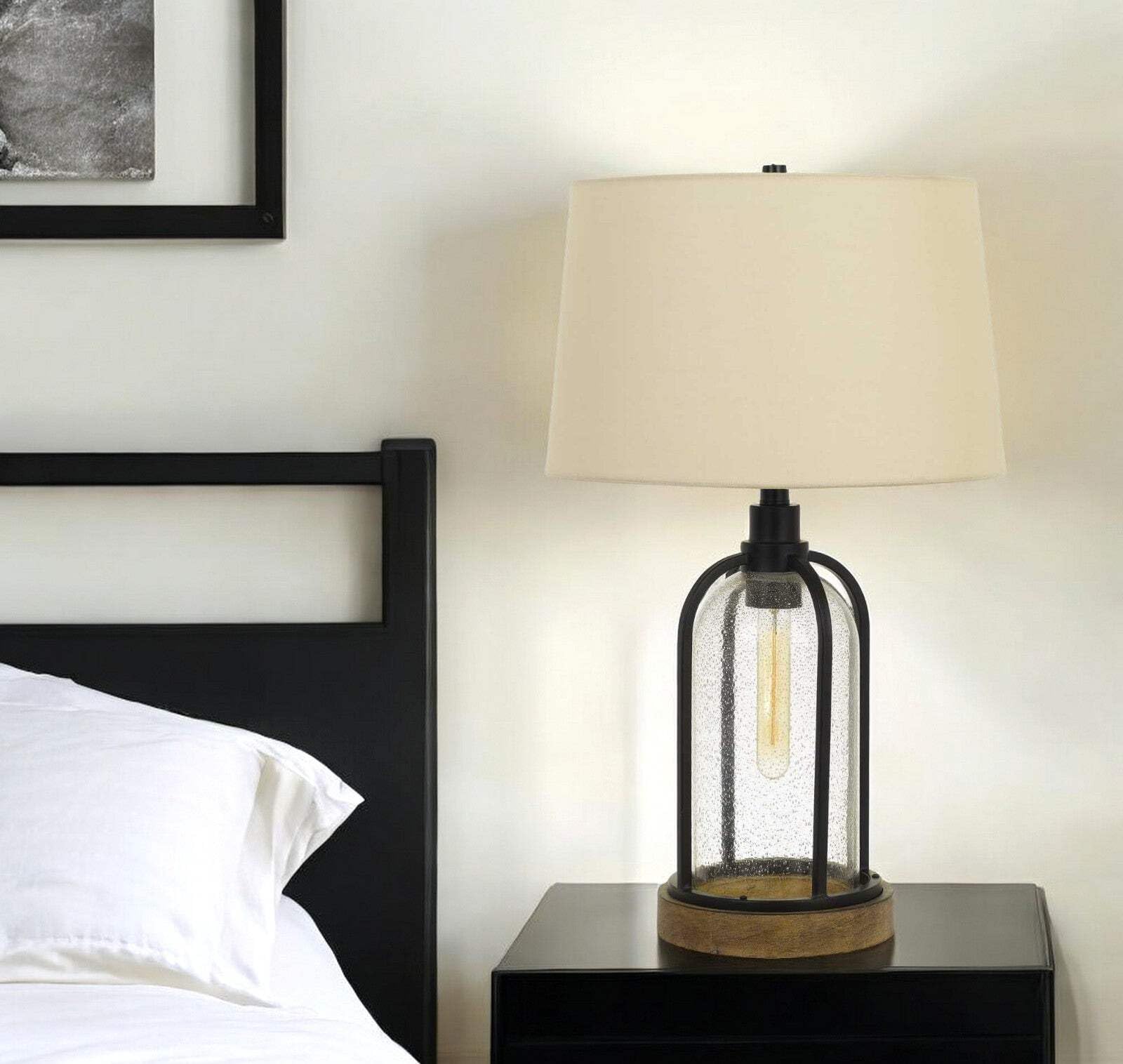 Homeroots 27 In. Metal Two Light Table Lamp - Eggshell Shade, Black, Model 524780