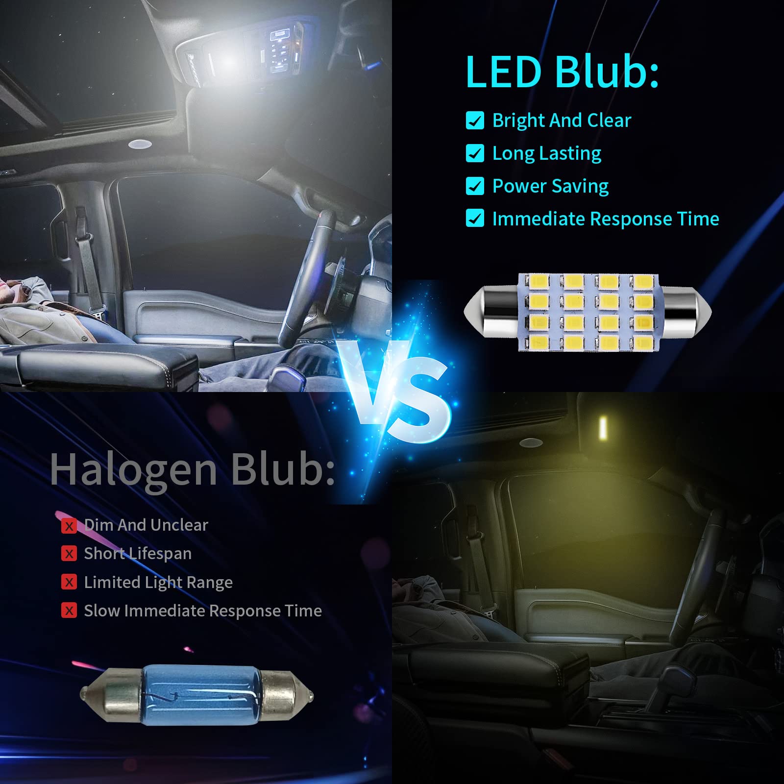 Zakolak 42 Pieces Interior Car Lights, Super Bright White Dome Map Tail Cab Lights Bulb Kit Set , De3175 T10 31Mm 41Mm 194 Led Bulb For Your Trucks Width Lamp(White)