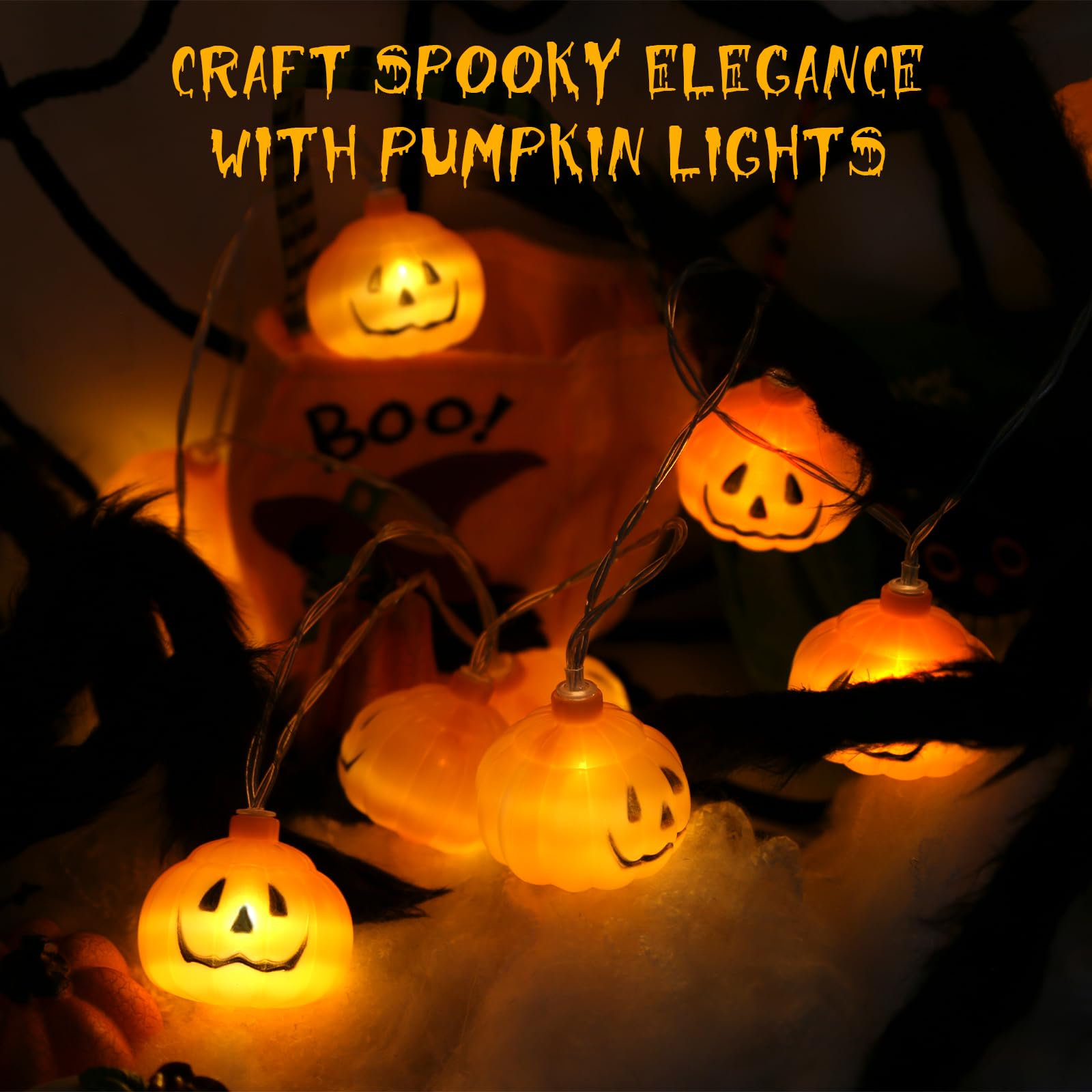 Suddus Halloween Decorations Lights, 9.8 Ft Pumpkin String Lights Battery Operated With 8 Modes, Halloween Lights Outdoor, Indoor, Yard, Party, Door, Kitchen, Table, Bedroom