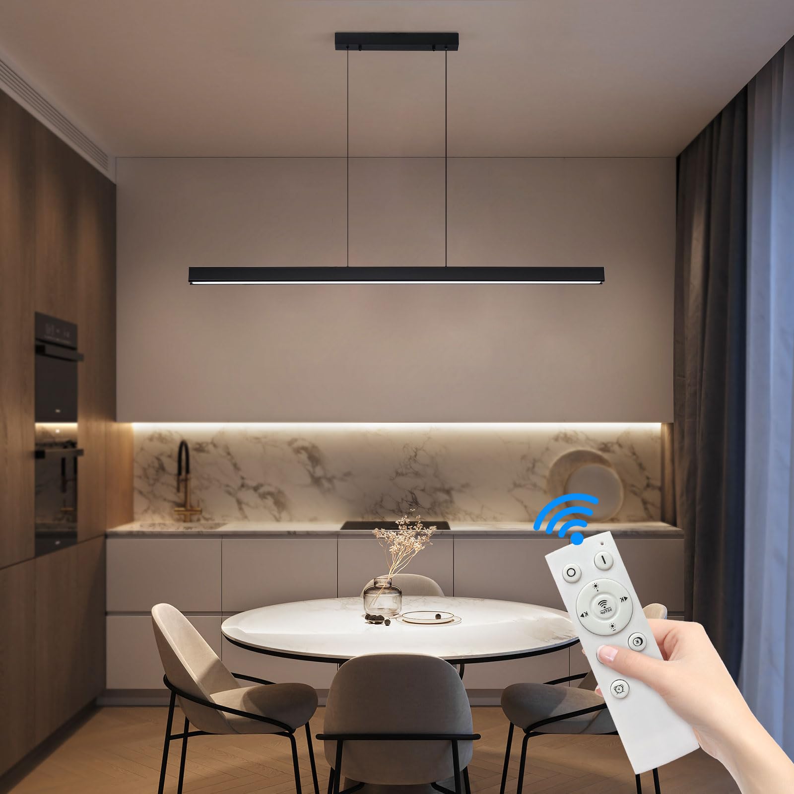 70'' LED Linear Pendant Light Fixtures, 25W Dimmable Pool Table Light with Remote, Modern Island Lights for Kitchen Dining Room 